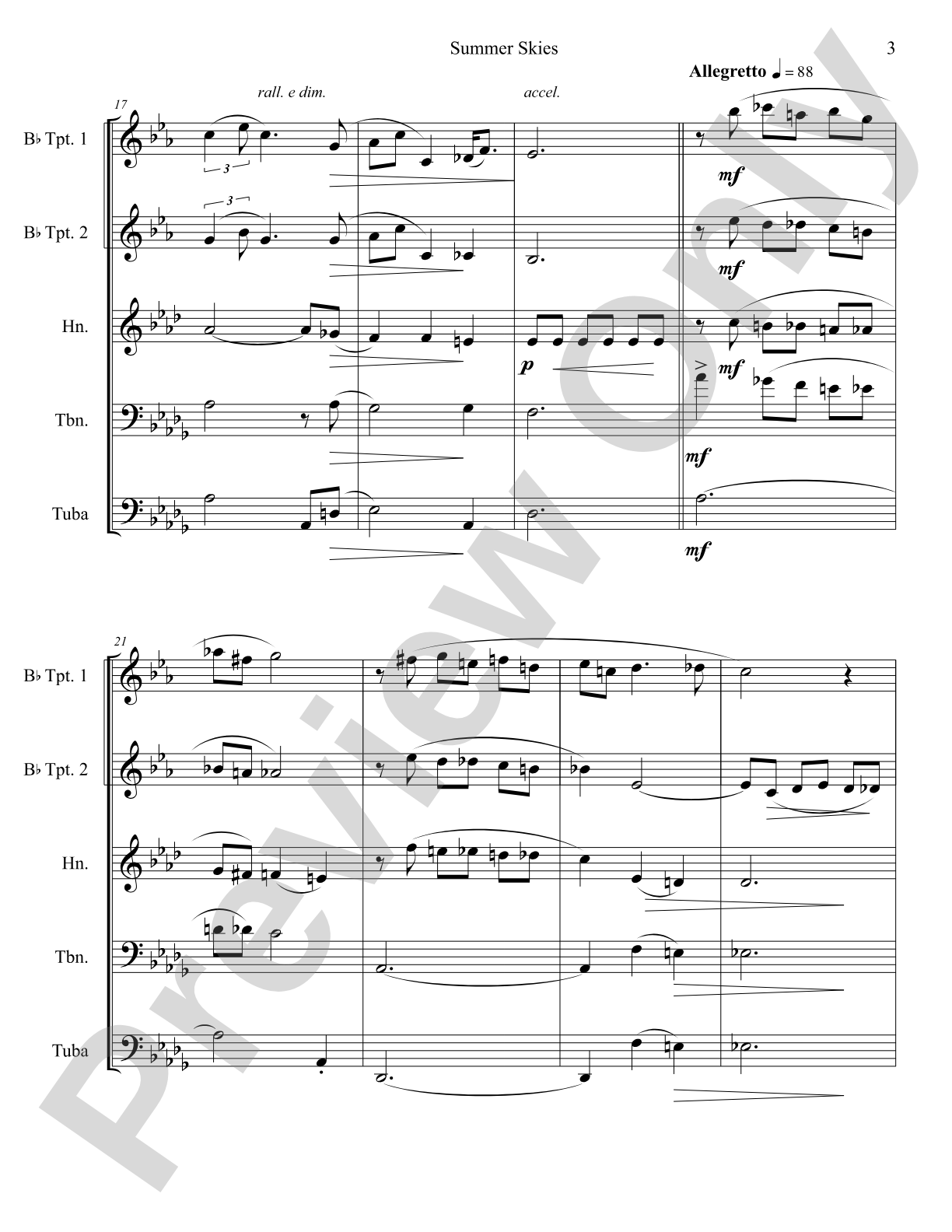 Summer Skies: Concert Band Conductor Score & Parts