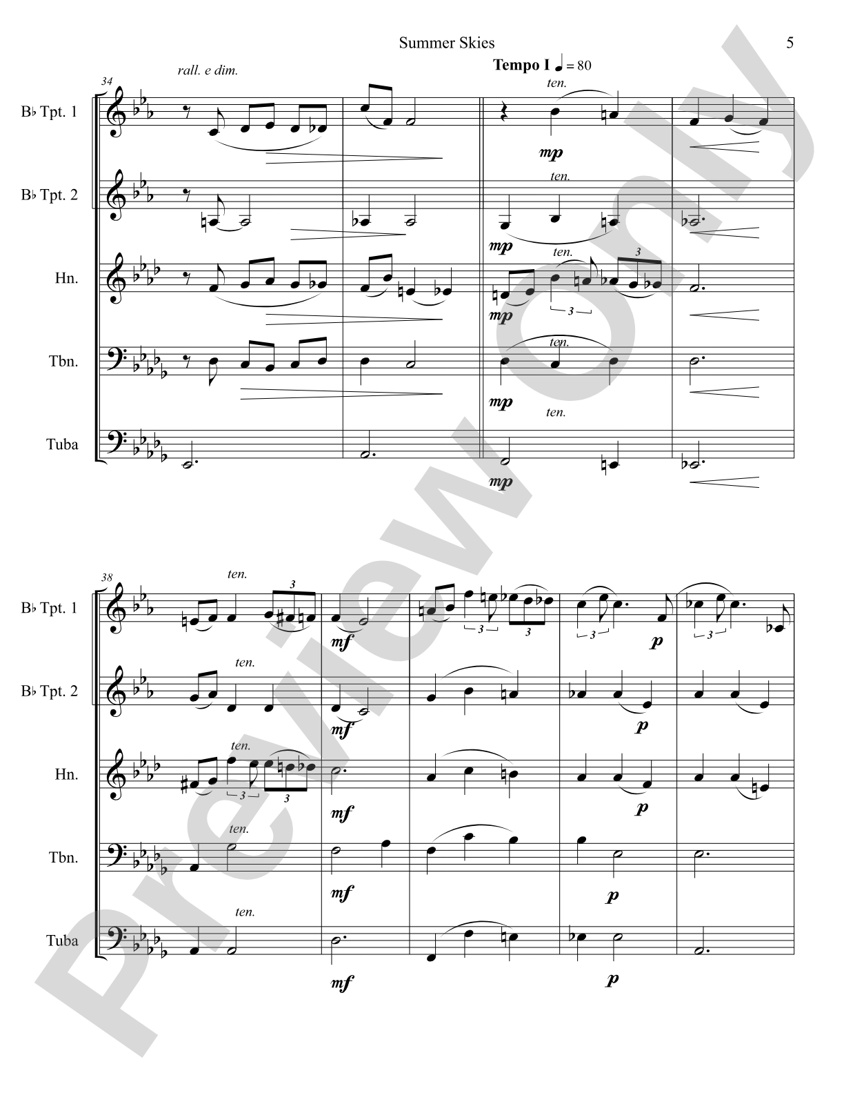 Summer Skies: Concert Band Conductor Score & Parts