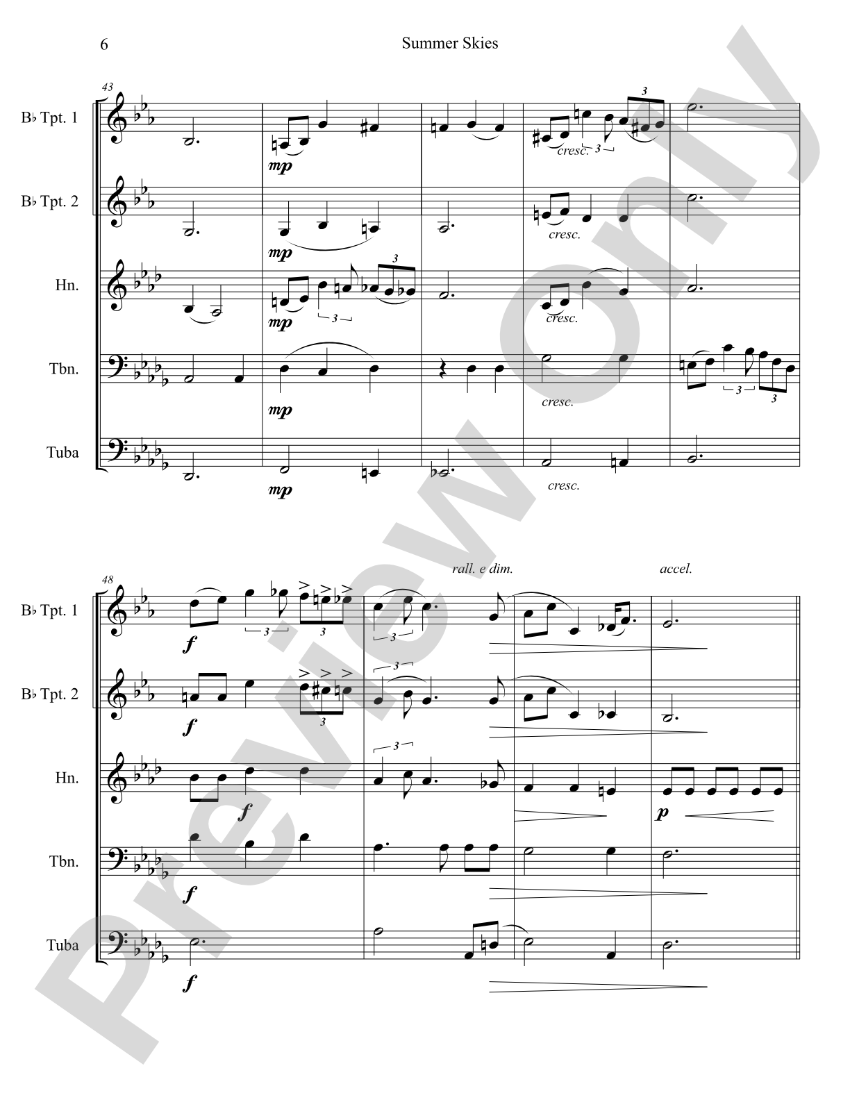 Summer Skies: Concert Band Conductor Score & Parts