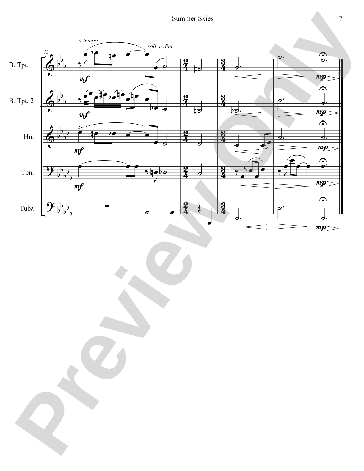 Summer Skies: Concert Band Conductor Score & Parts