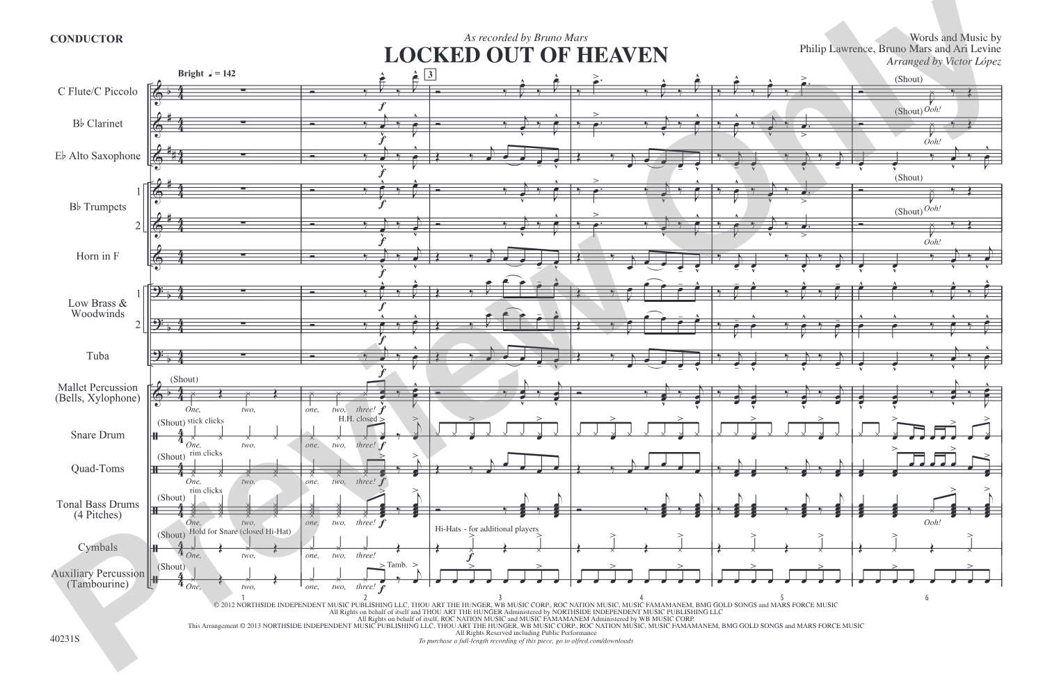 Locked Out of Heaven: Marching Band Conductor Score & Parts