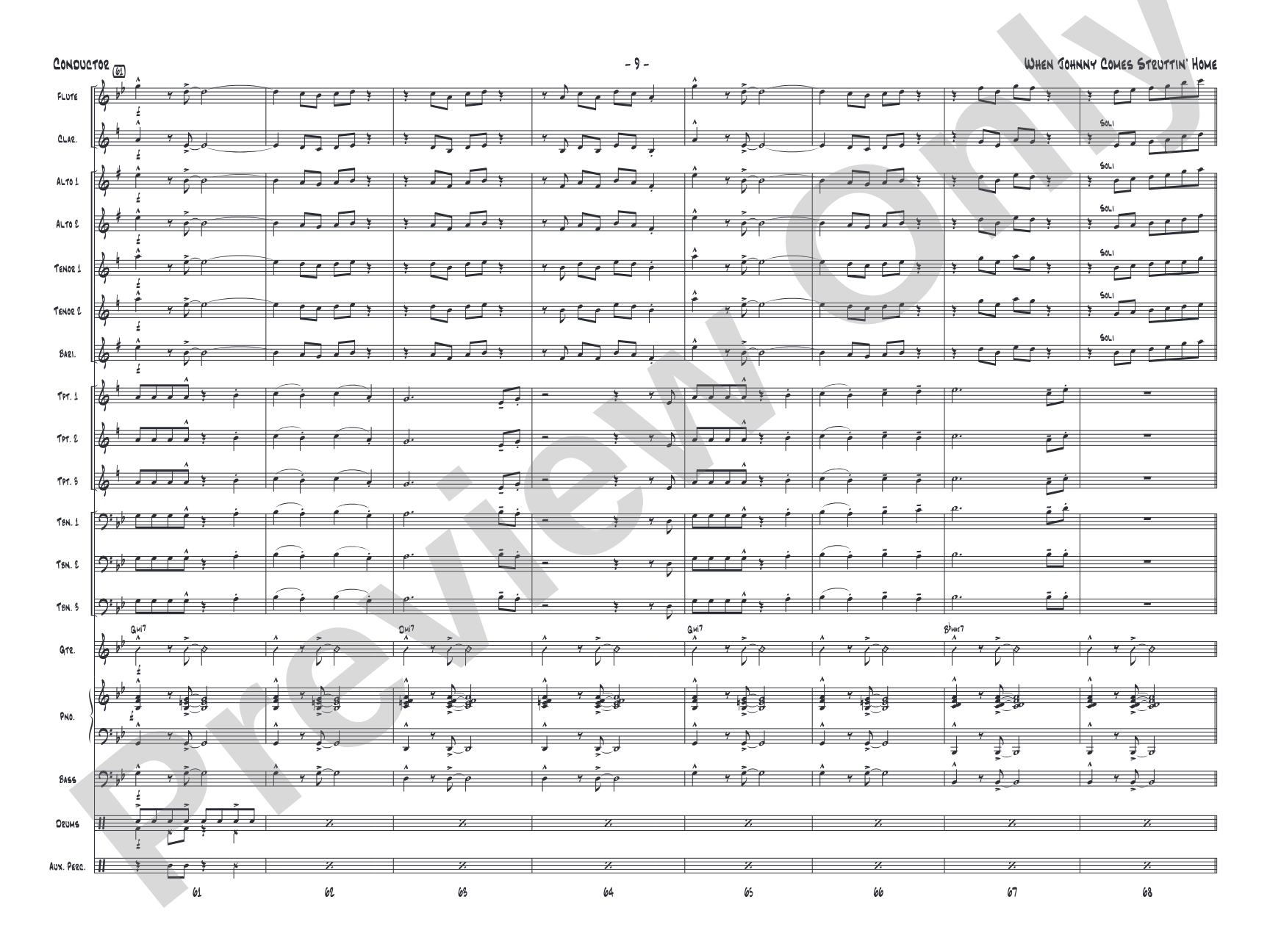 When Johnny Comes Struttin' Home: Jazz Ensemble Conductor Score & Parts
