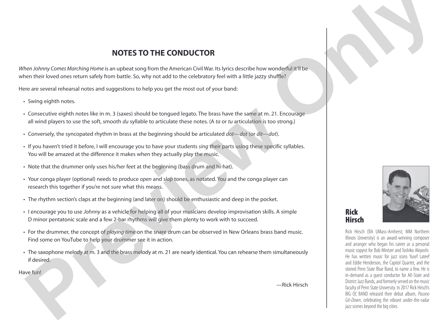 When Johnny Comes Struttin' Home: Jazz Ensemble Conductor Score & Parts