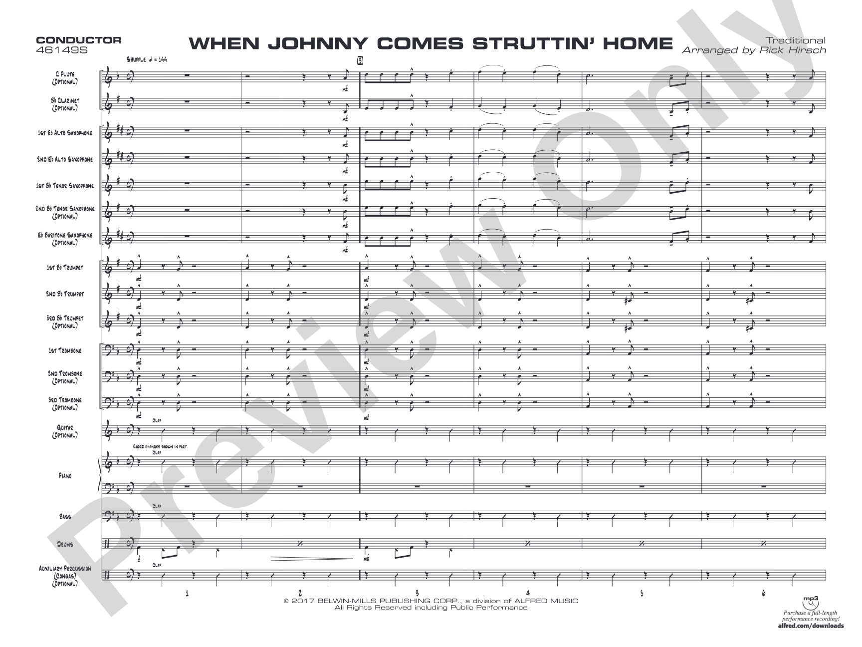When Johnny Comes Struttin' Home: Jazz Ensemble Conductor Score & Parts