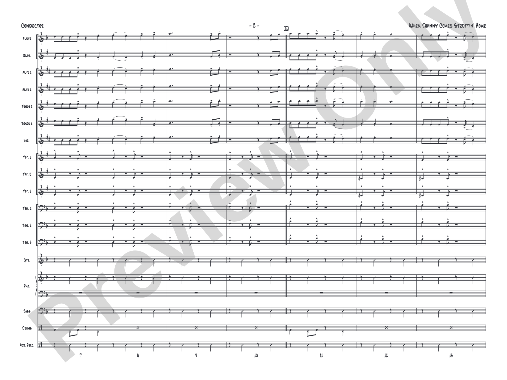 When Johnny Comes Struttin' Home: Jazz Ensemble Conductor Score & Parts