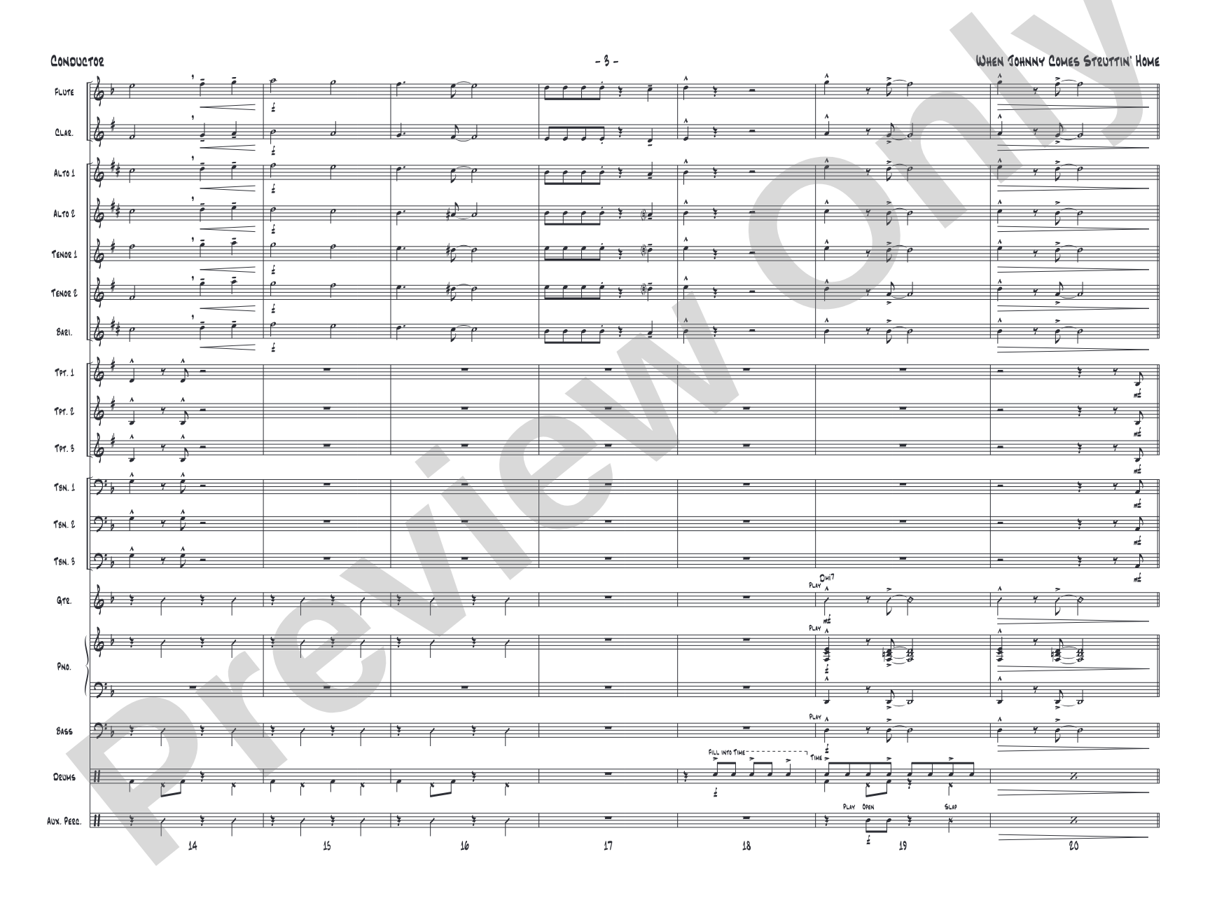 When Johnny Comes Struttin' Home: Jazz Ensemble Conductor Score & Parts