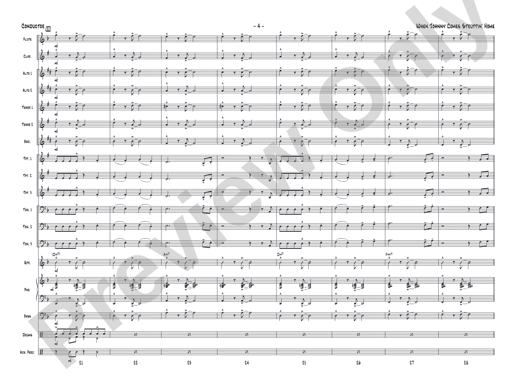 When Johnny Comes Struttin' Home: Jazz Ensemble Conductor Score & Parts