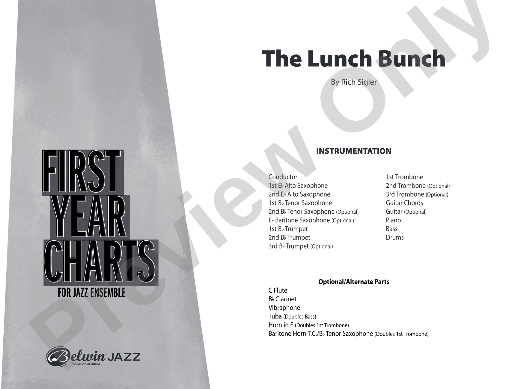 The Lunch Bunch: Jazz Ensemble Conductor Score & Parts