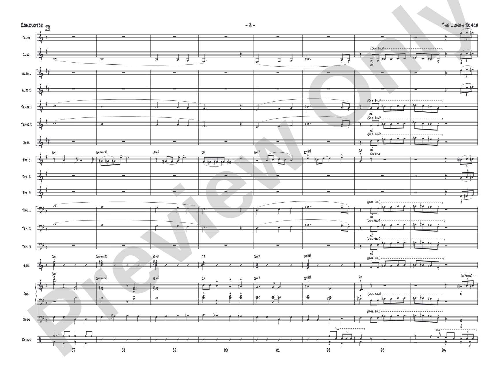 The Lunch Bunch: Jazz Ensemble Conductor Score & Parts