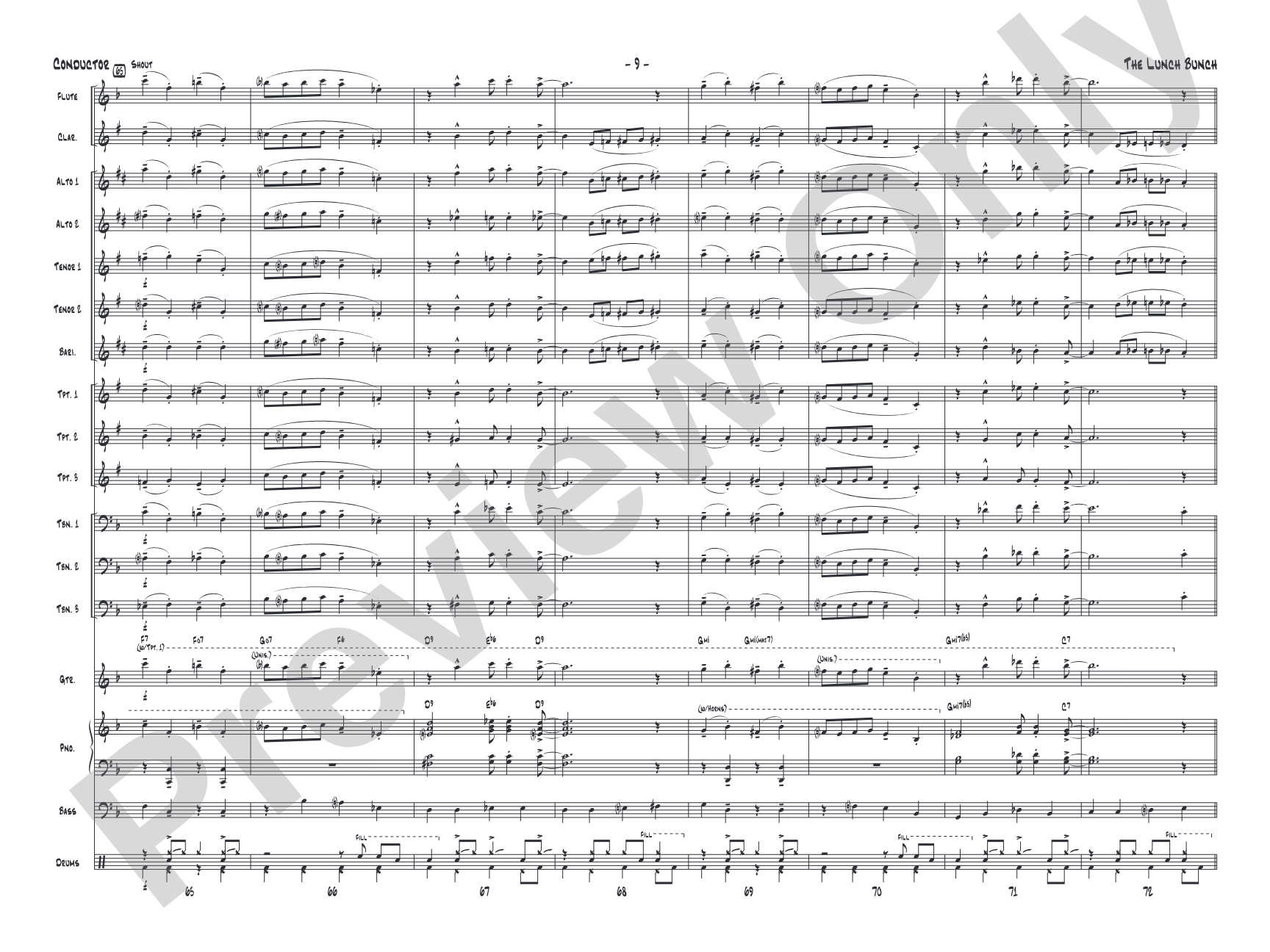 The Lunch Bunch: Jazz Ensemble Conductor Score & Parts