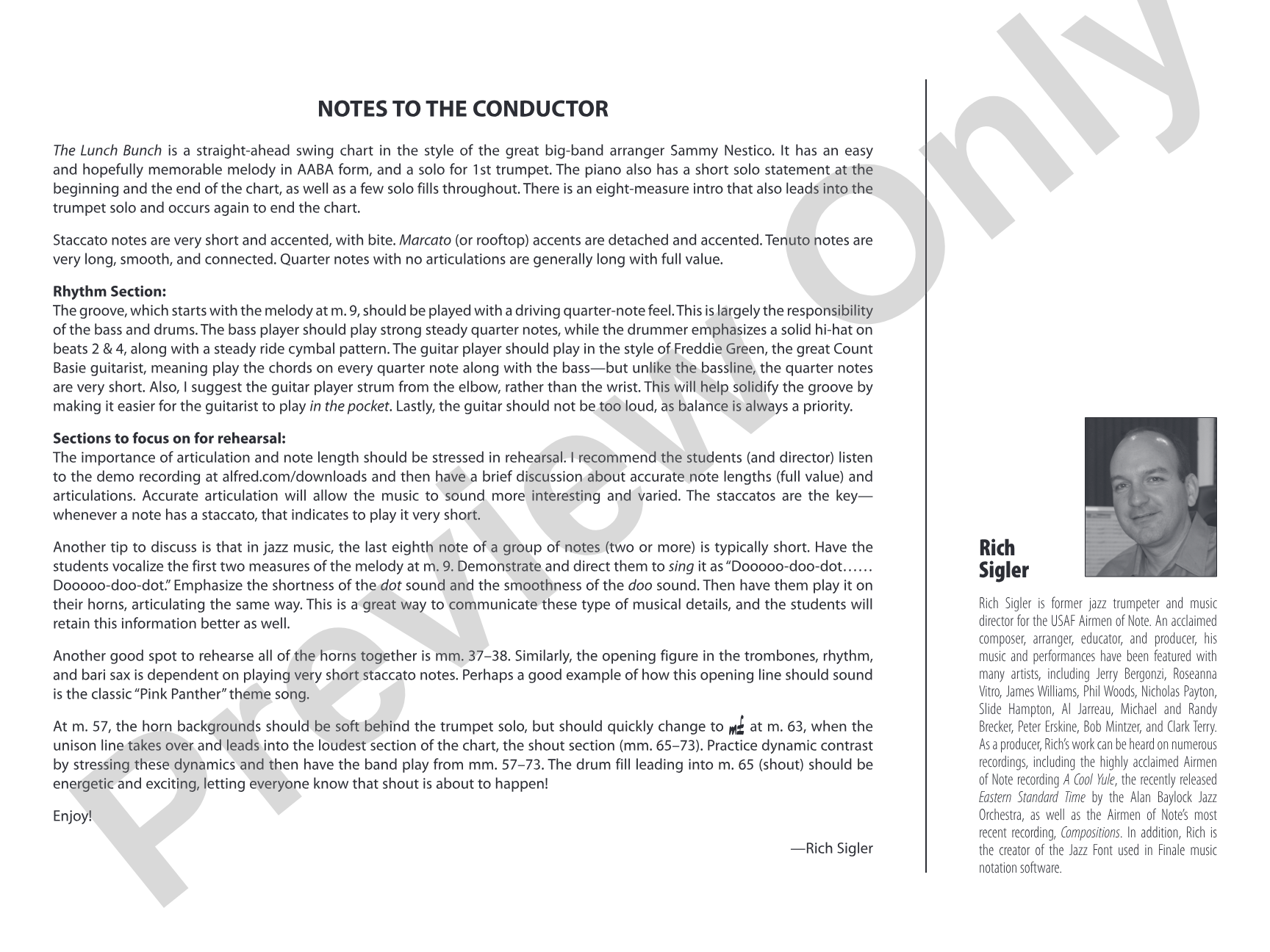 The Lunch Bunch: Jazz Ensemble Conductor Score & Parts