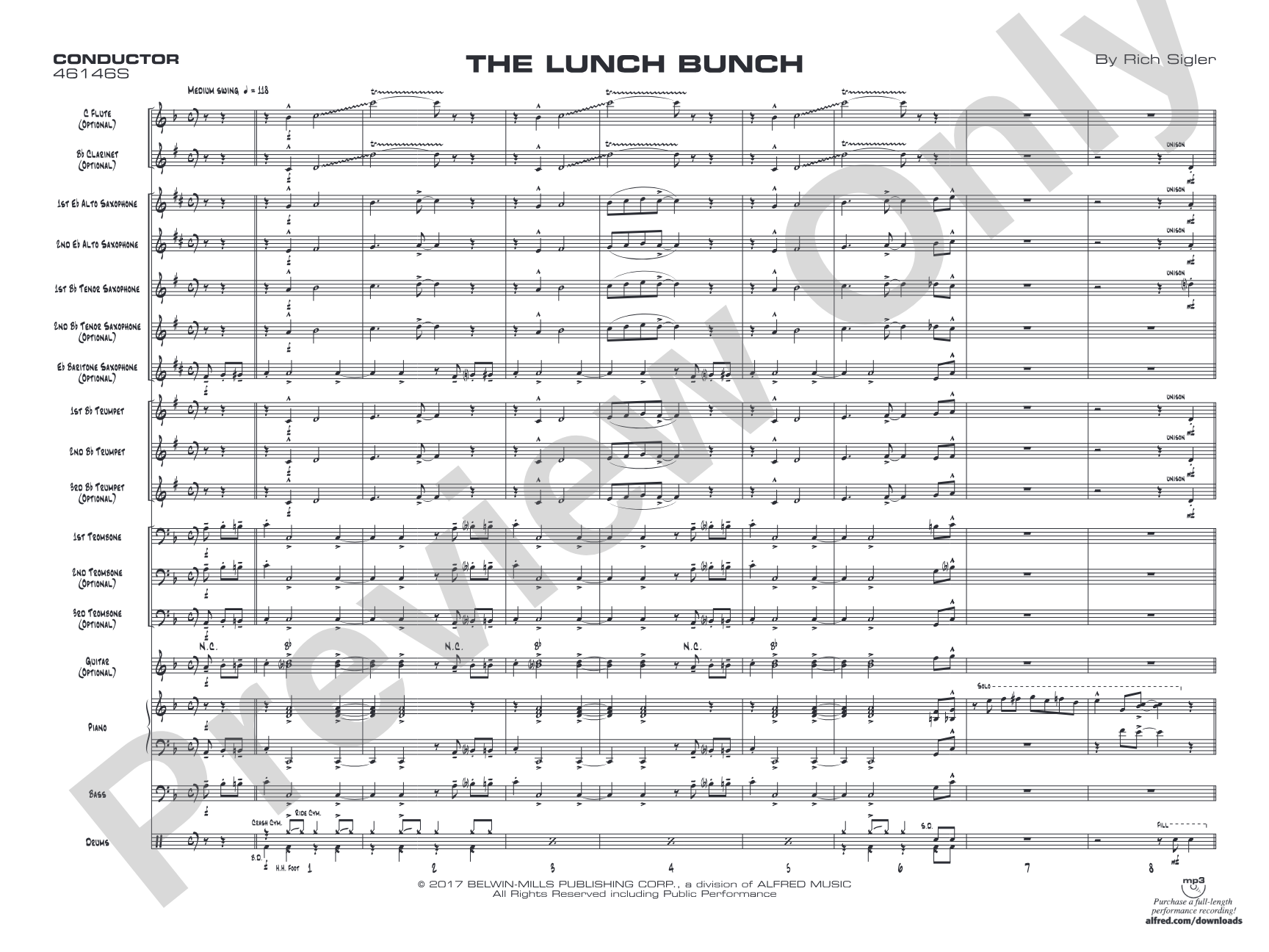 The Lunch Bunch: Jazz Ensemble Conductor Score & Parts
