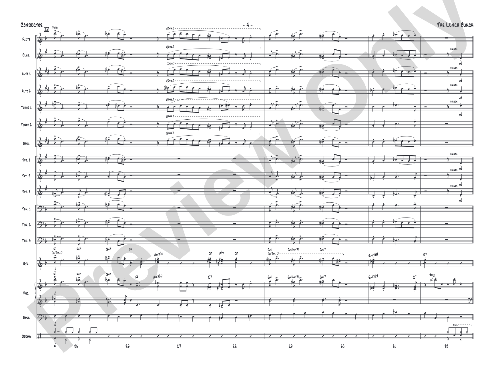 The Lunch Bunch: Jazz Ensemble Conductor Score & Parts