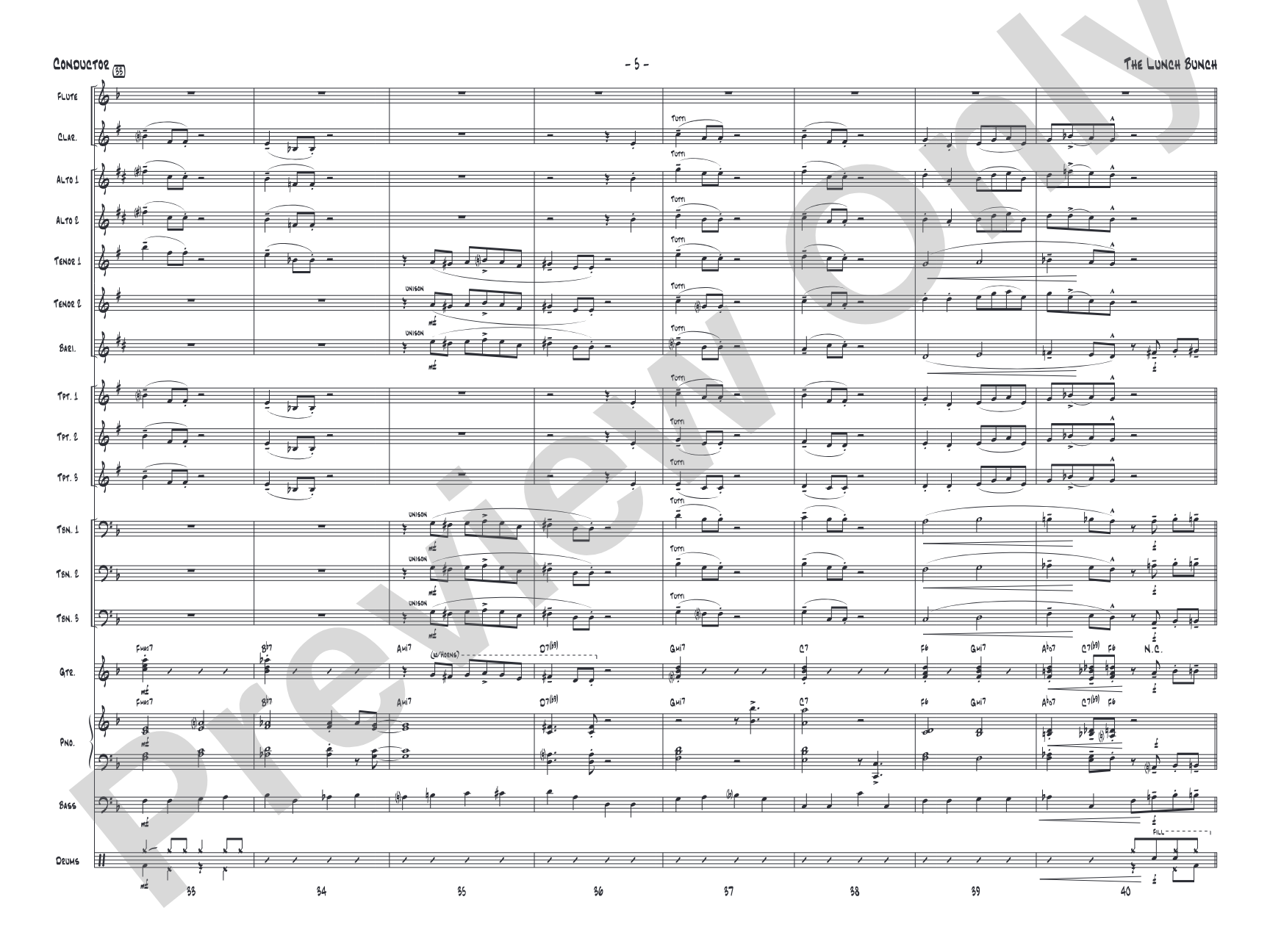 The Lunch Bunch: Jazz Ensemble Conductor Score & Parts
