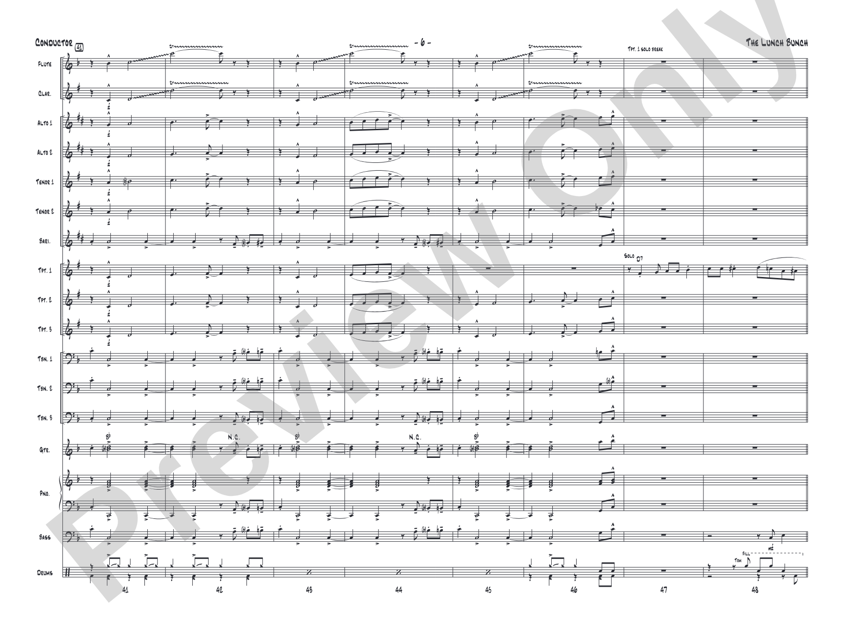The Lunch Bunch: Jazz Ensemble Conductor Score & Parts