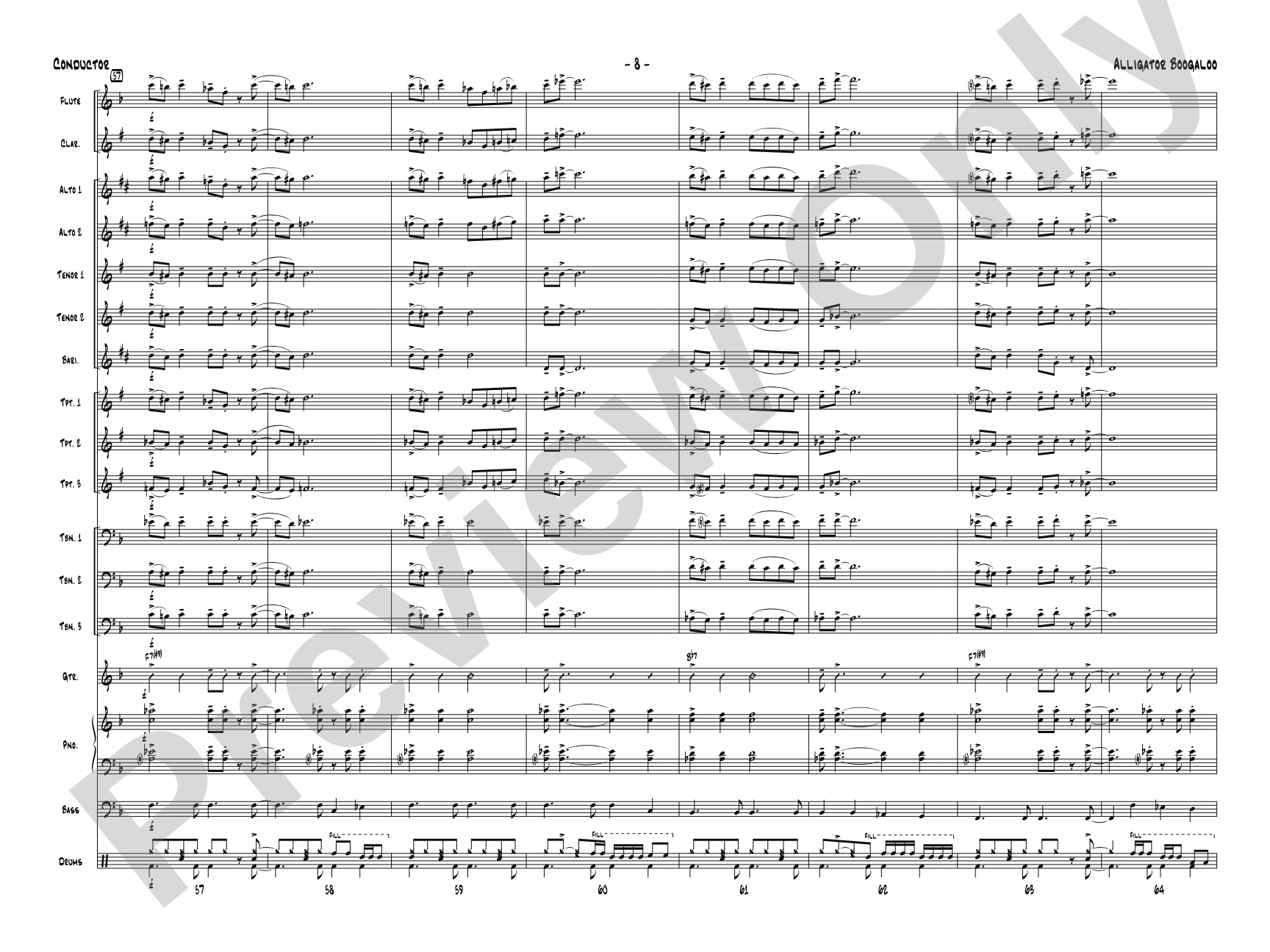 Alligator Boogaloo: Jazz Ensemble Conductor Score & Parts