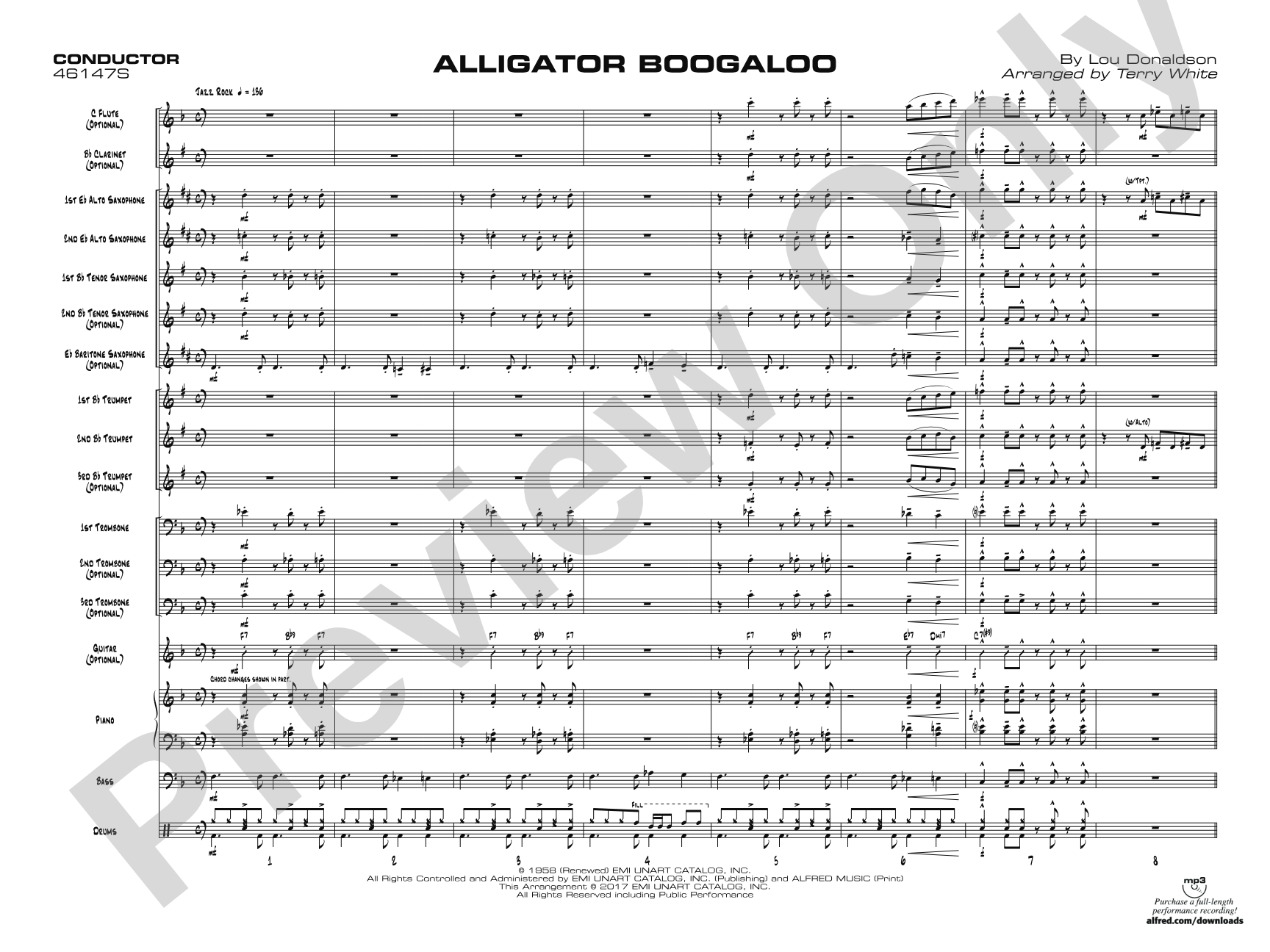 Alligator Boogaloo: Jazz Ensemble Conductor Score & Parts
