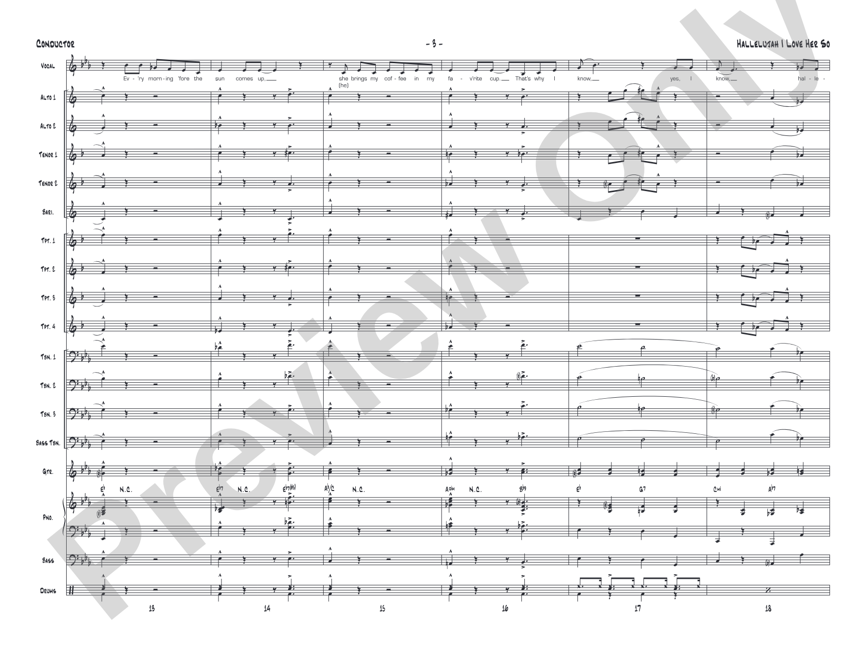 Hallelujah I Love Her So: Vocal Solo with Jazz Ensemble Conductor Score & Parts