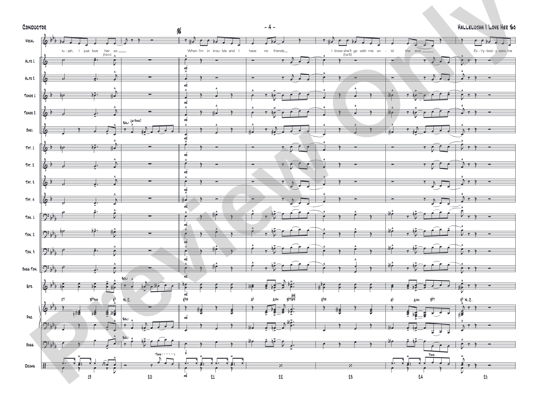 Hallelujah I Love Her So: Vocal Solo with Jazz Ensemble Conductor Score & Parts