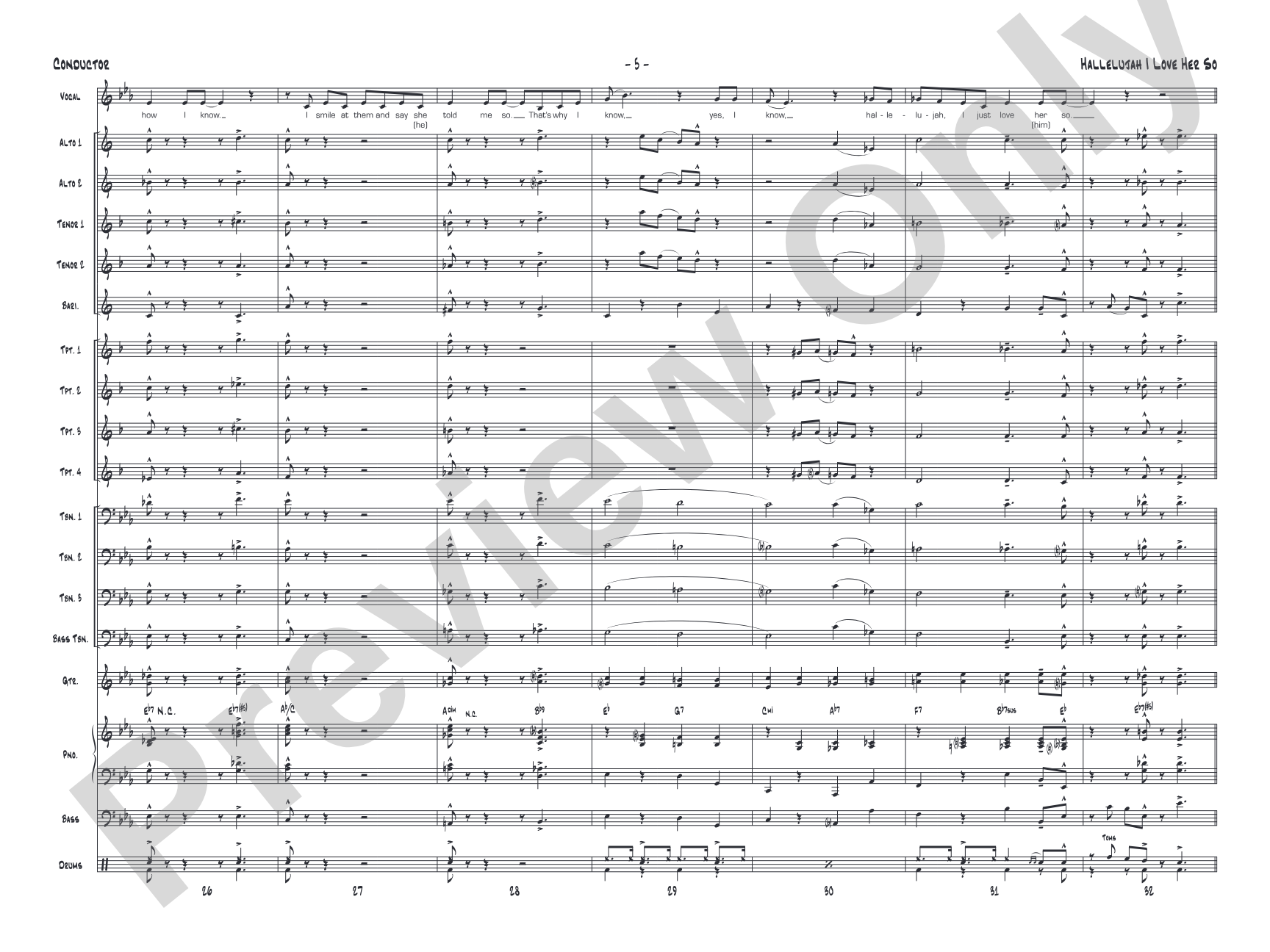 Hallelujah I Love Her So: Vocal Solo with Jazz Ensemble Conductor Score & Parts