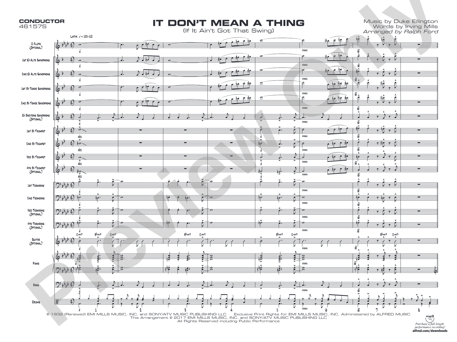 It Don't Mean a Thing (If It Ain't Got That Swing): Jazz Ensemble Conductor Score & Parts
