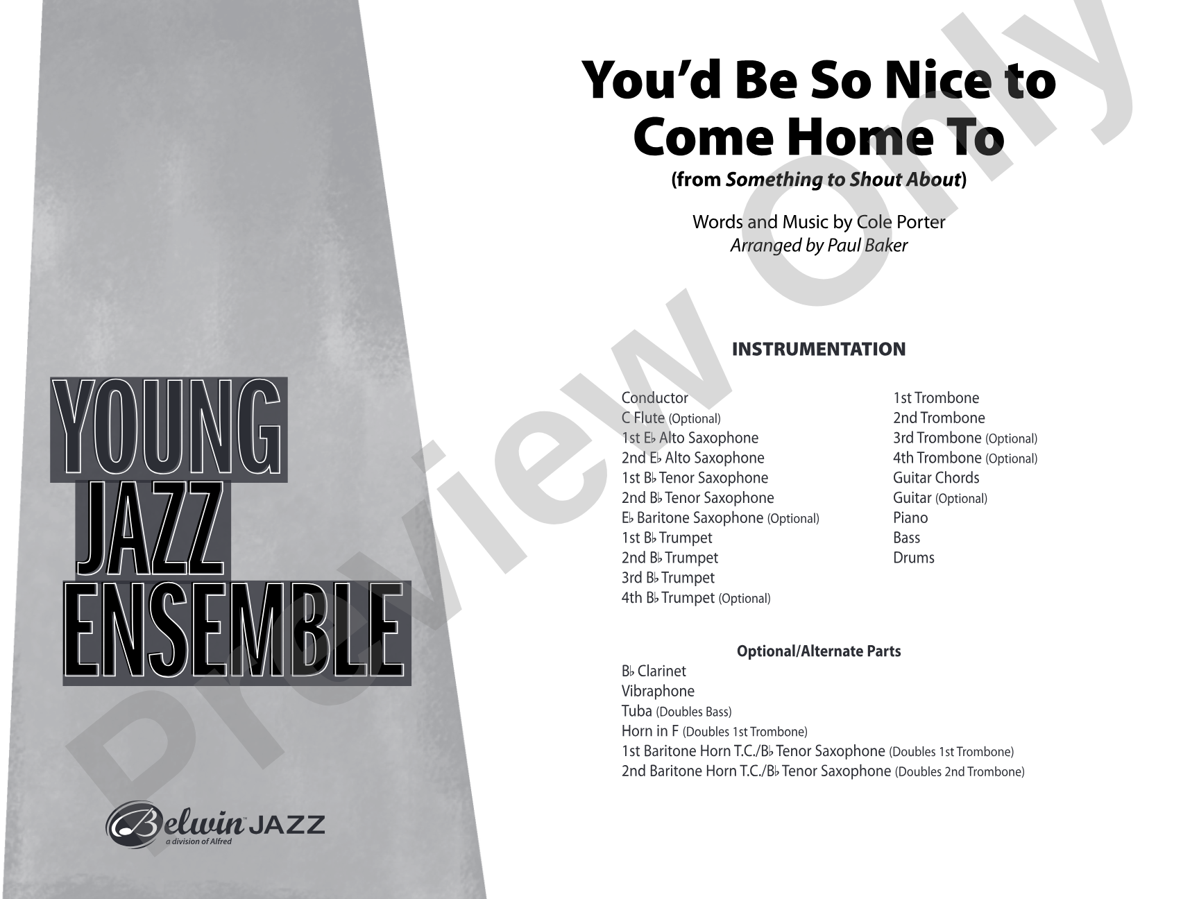 You'd Be So Nice to Come Home To: Jazz Ensemble Conductor Score & Parts