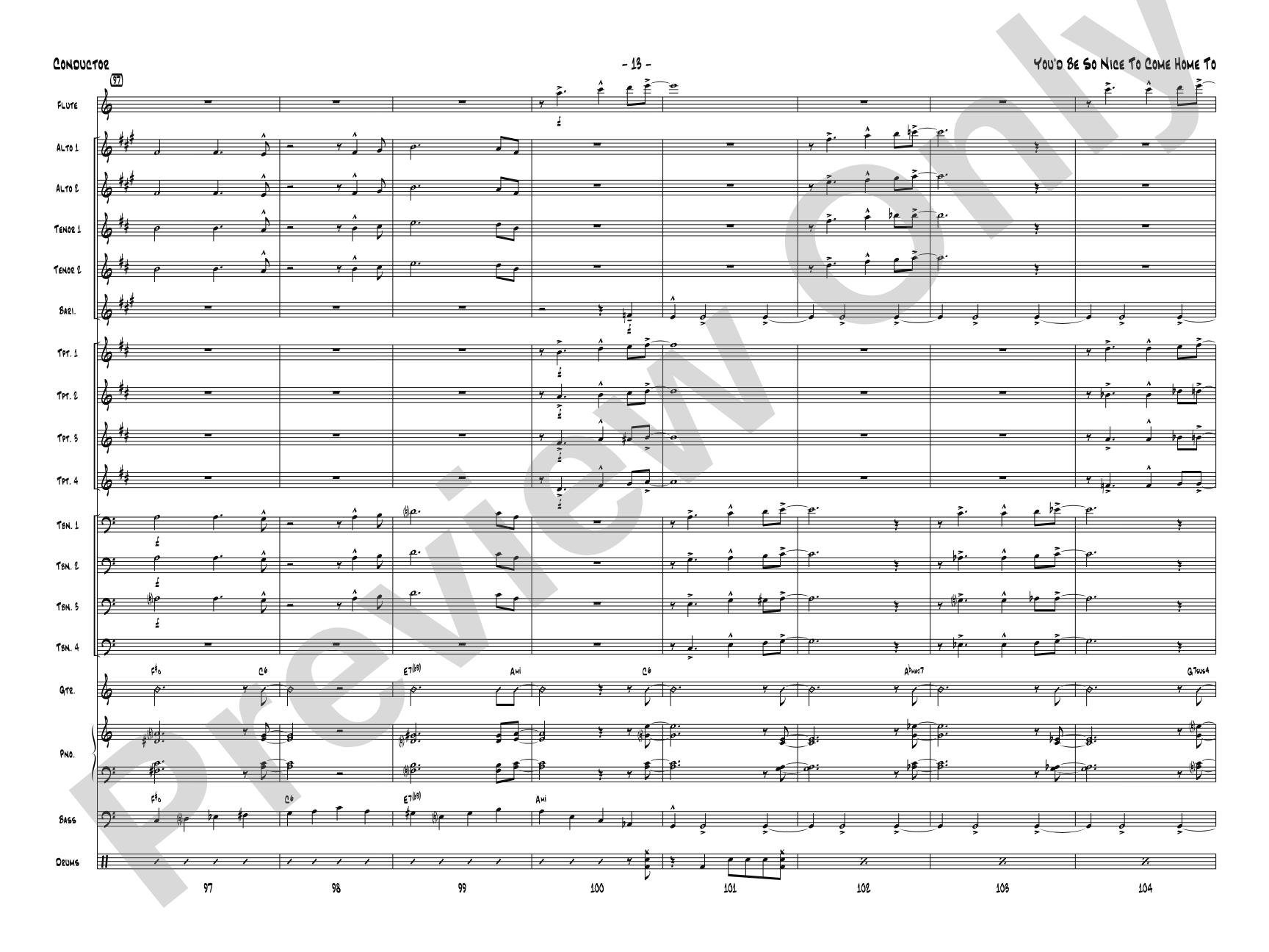You'd Be So Nice to Come Home To: Jazz Ensemble Conductor Score & Parts