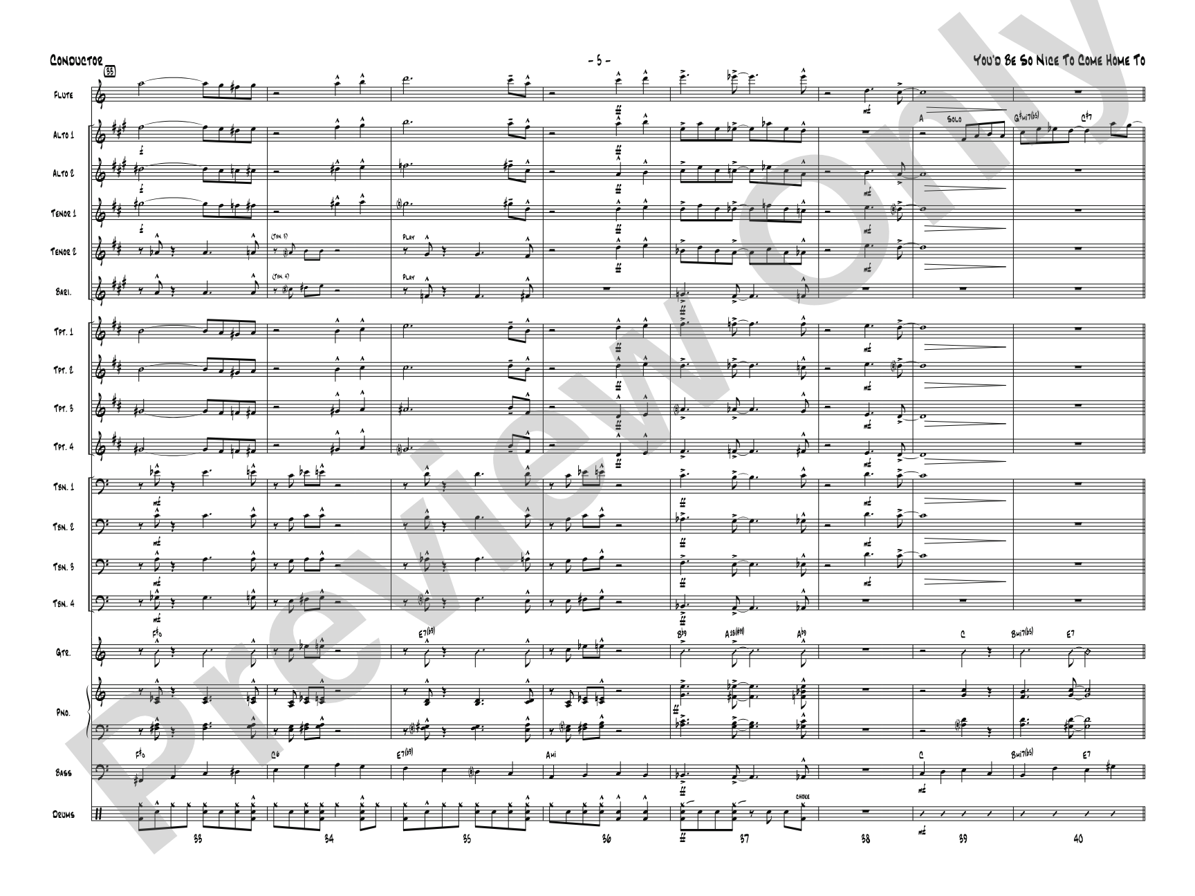 You'd Be So Nice to Come Home To: Jazz Ensemble Conductor Score & Parts