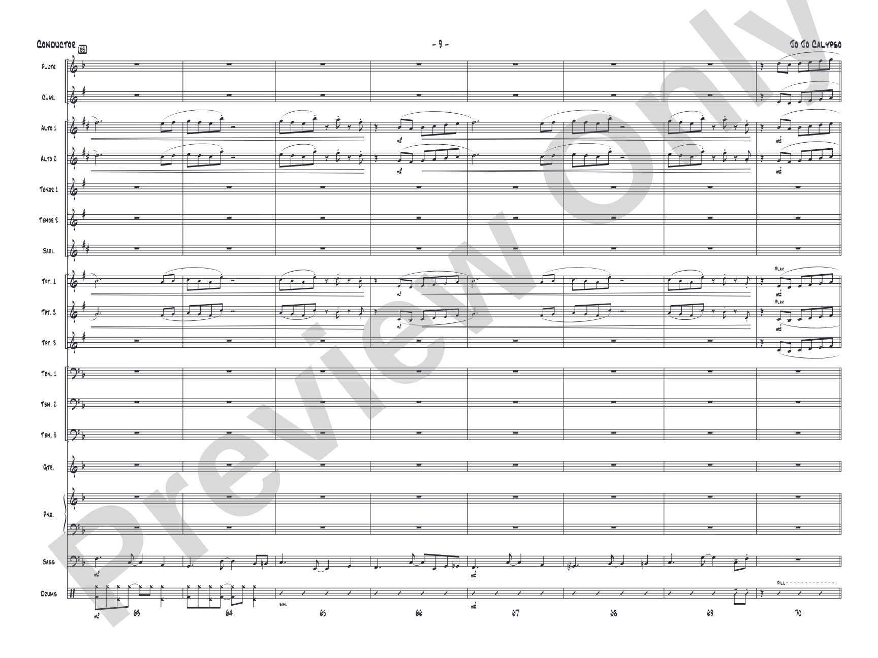 Jo Jo Calypso: Jazz Ensemble Conductor Score & Parts