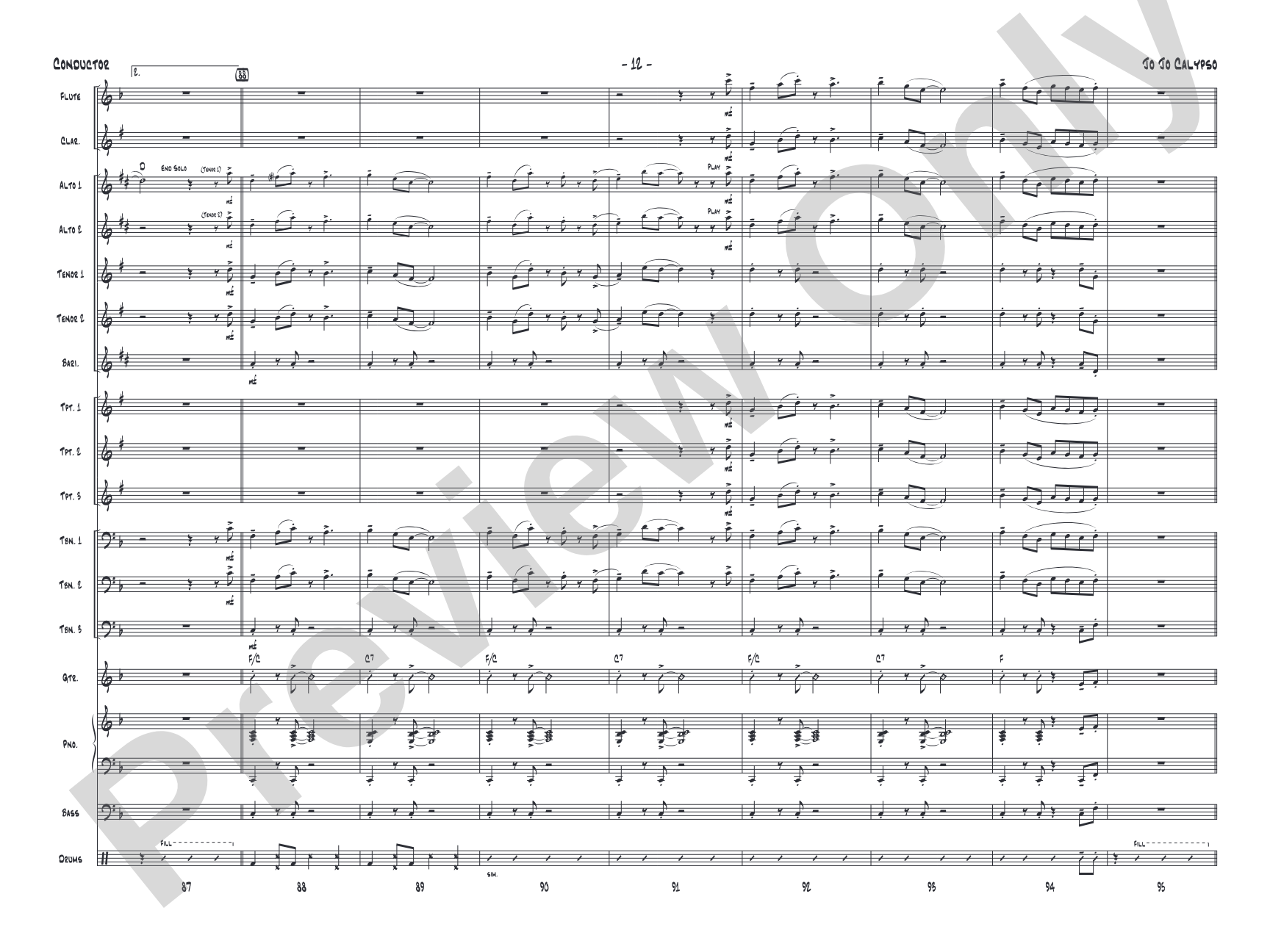 Jo Jo Calypso: Jazz Ensemble Conductor Score & Parts