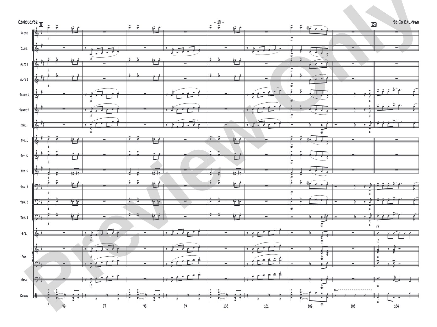 Jo Jo Calypso: Jazz Ensemble Conductor Score & Parts
