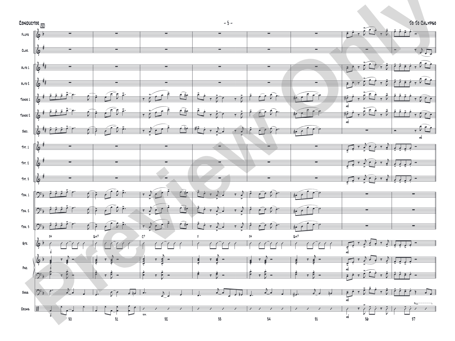 Jo Jo Calypso: Jazz Ensemble Conductor Score & Parts
