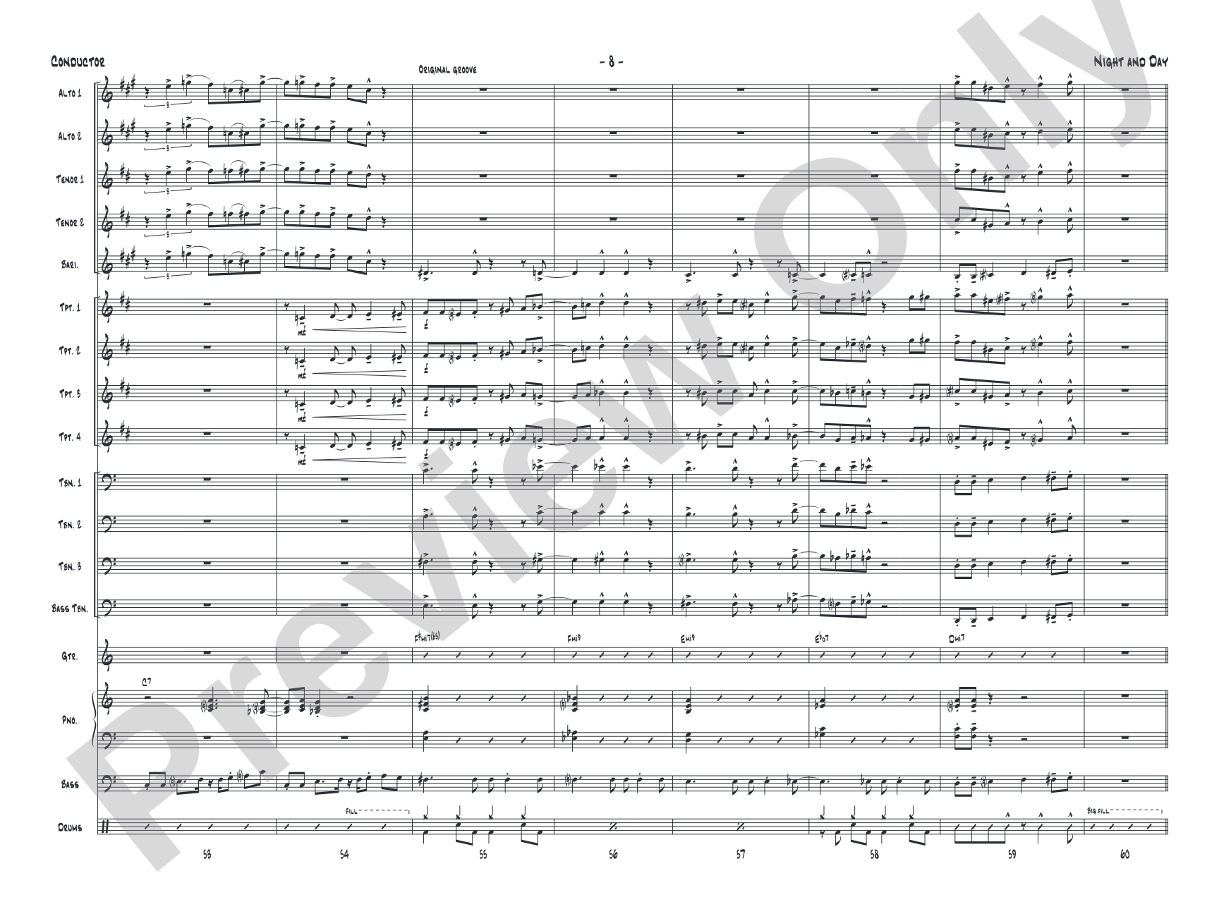Night and Day: Jazz Ensemble Conductor Score & Parts