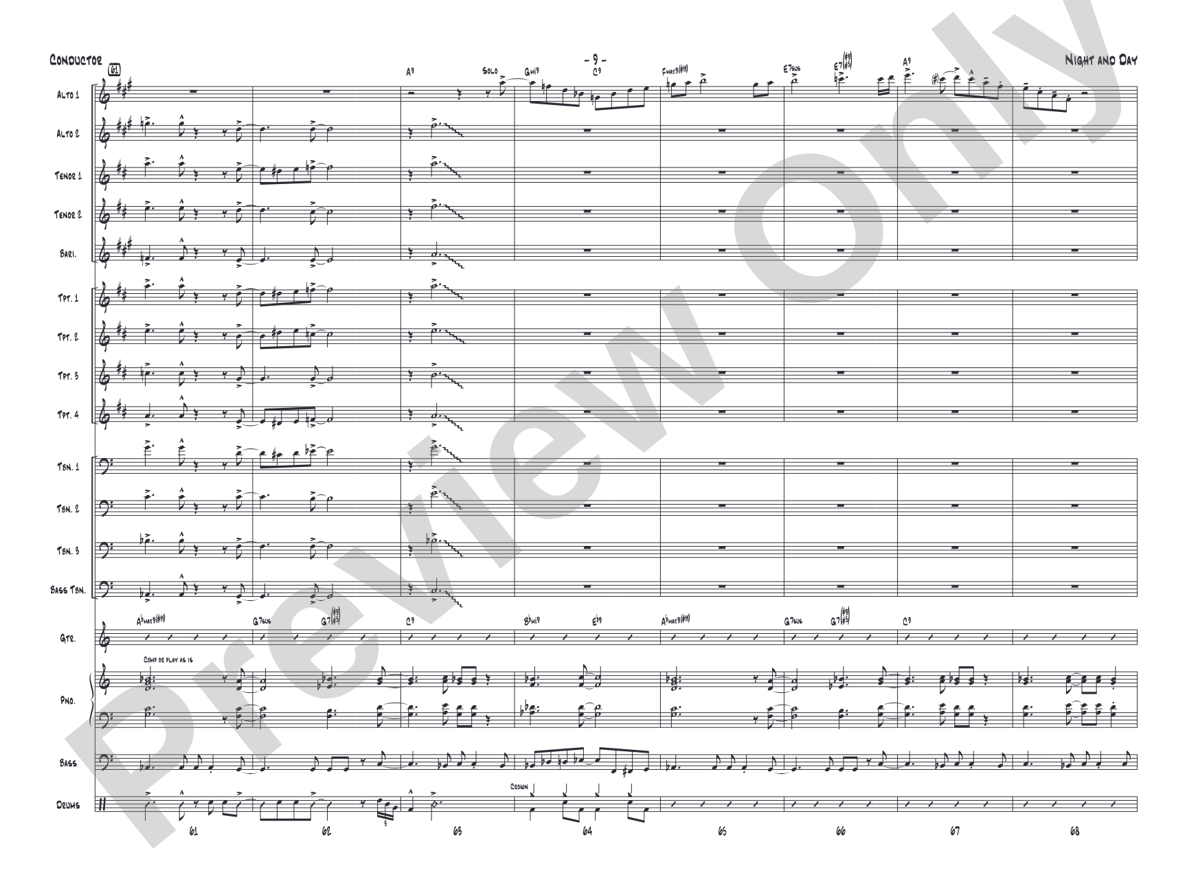 Night and Day: Jazz Ensemble Conductor Score & Parts