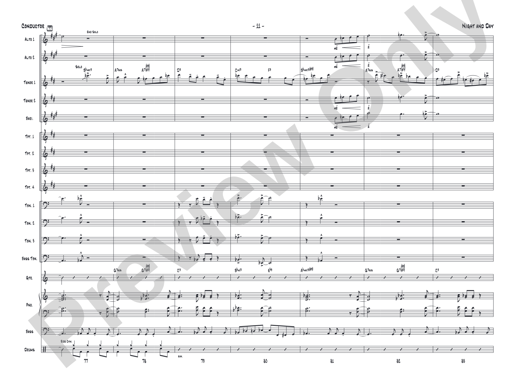 Night and Day: Jazz Ensemble Conductor Score & Parts