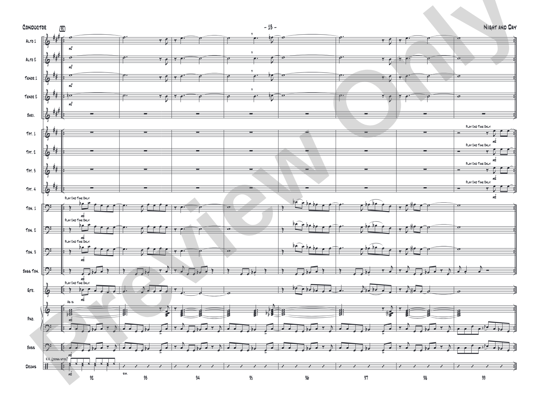 Night and Day: Jazz Ensemble Conductor Score & Parts