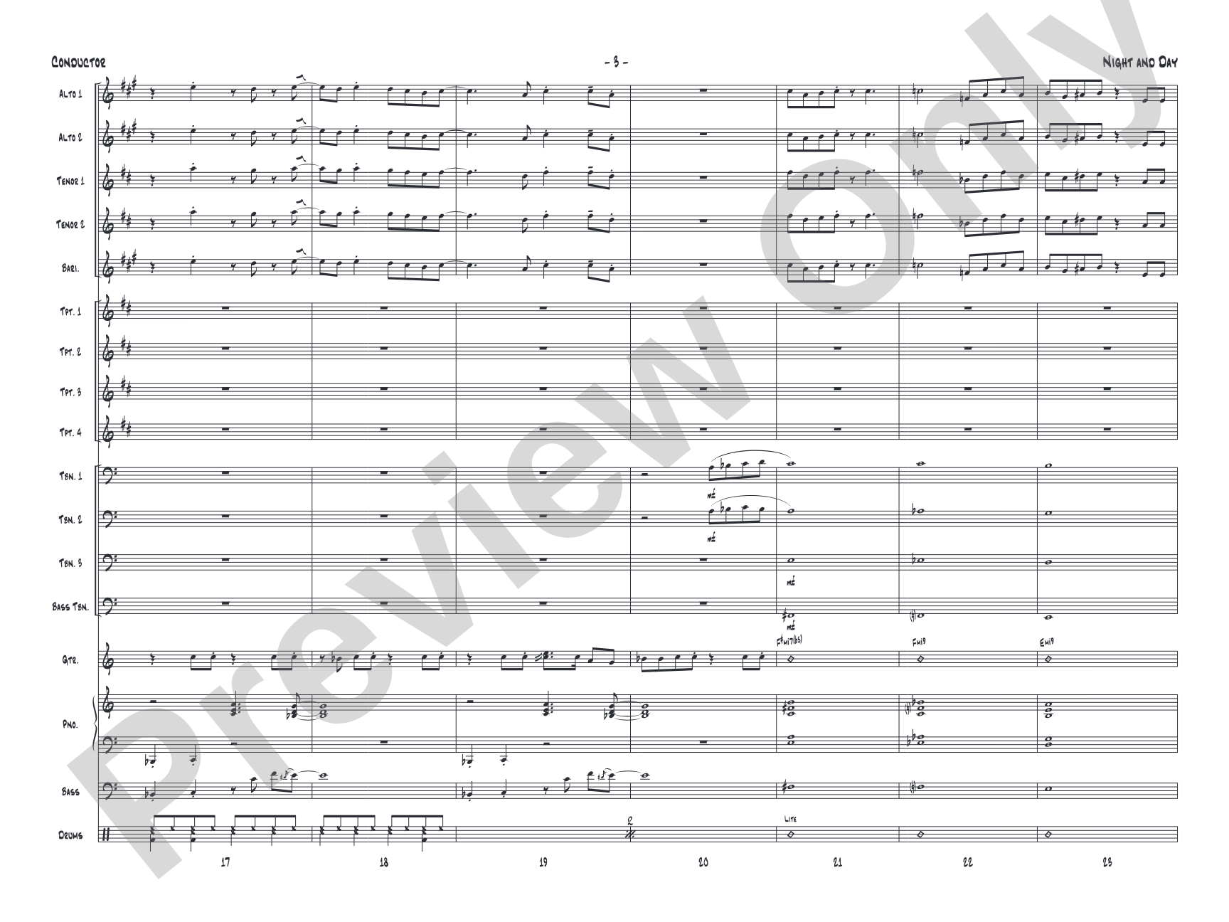 Night and Day: Jazz Ensemble Conductor Score & Parts