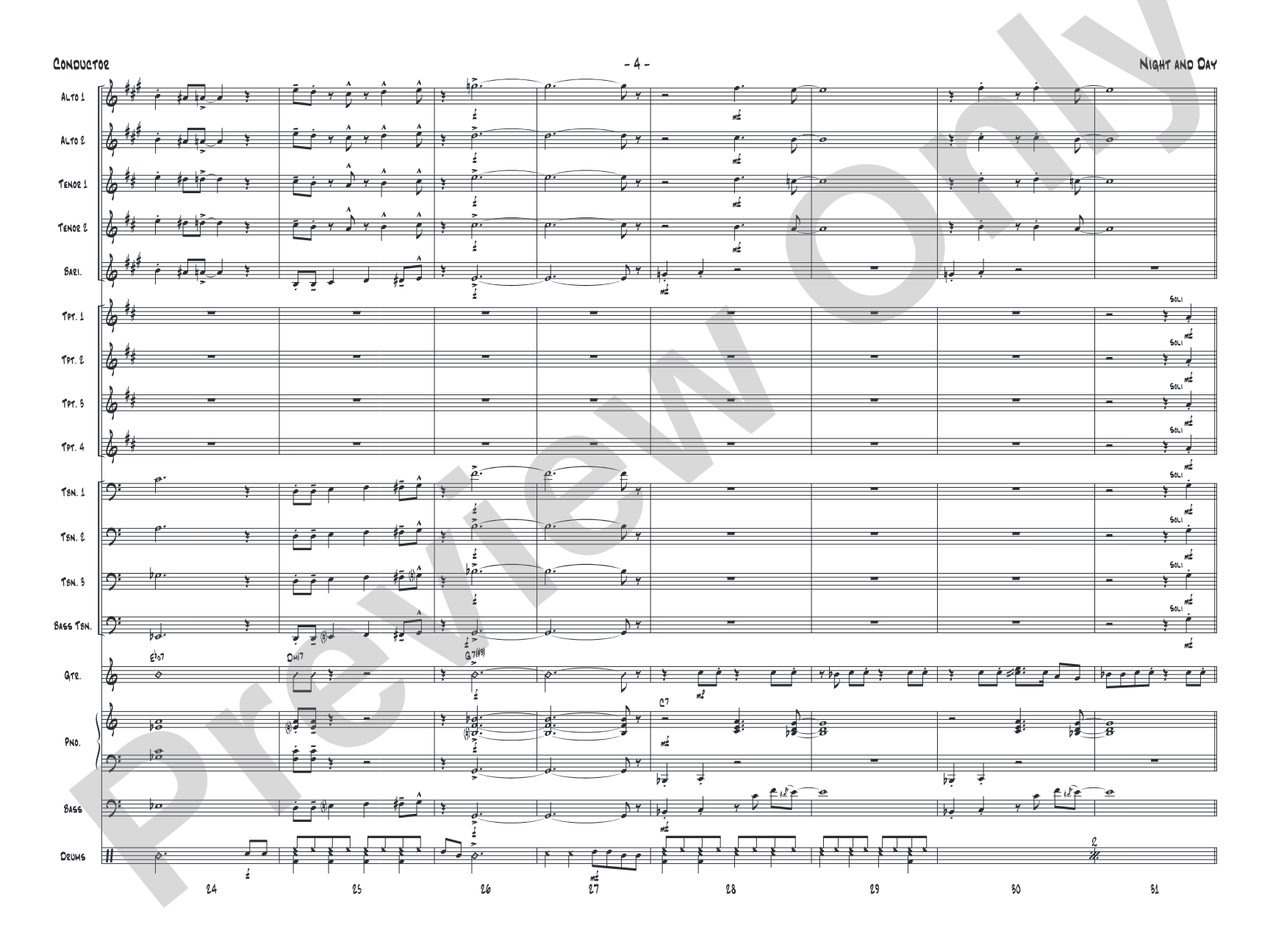Night and Day: Jazz Ensemble Conductor Score & Parts