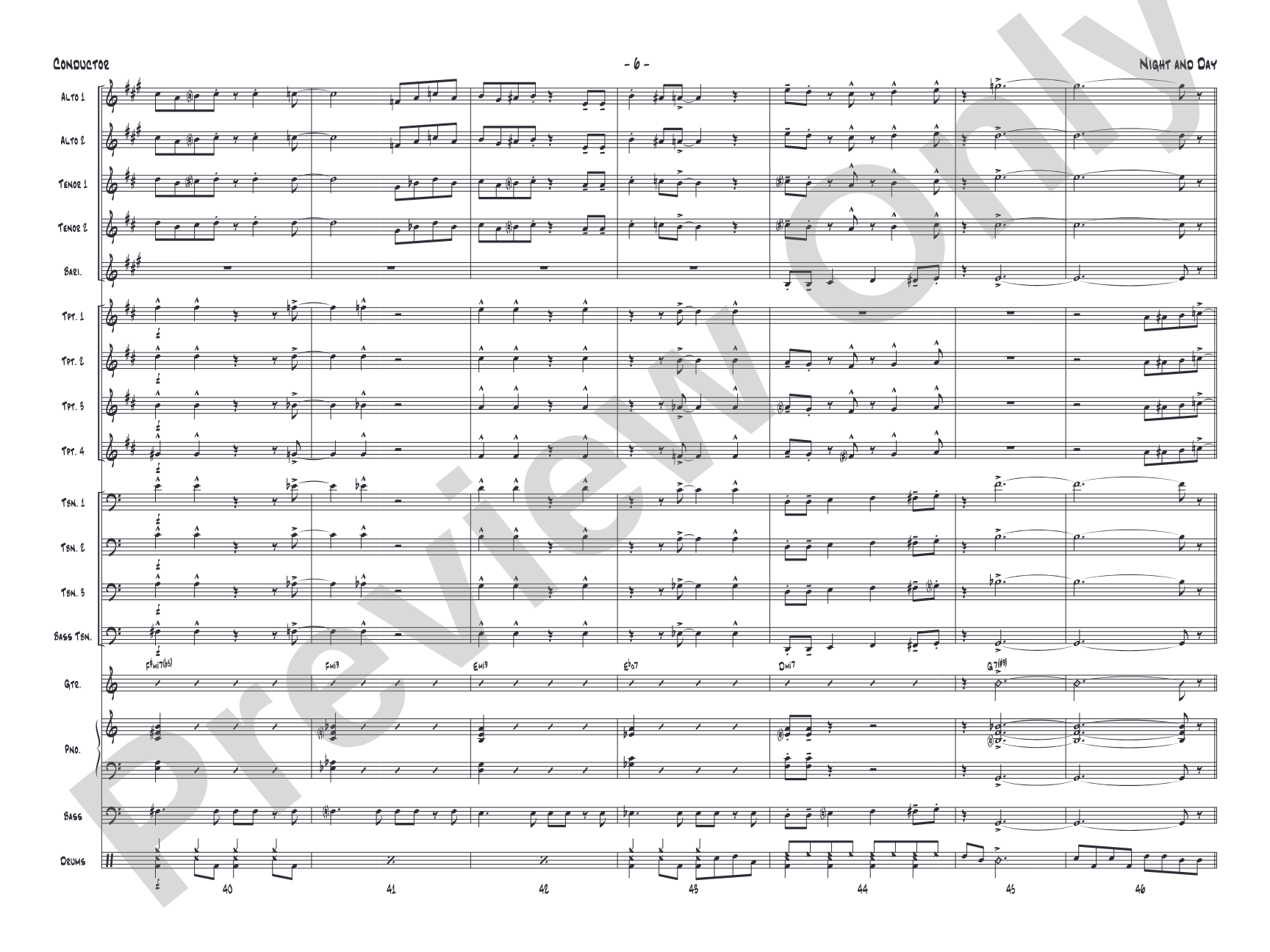 Night and Day: Jazz Ensemble Conductor Score & Parts