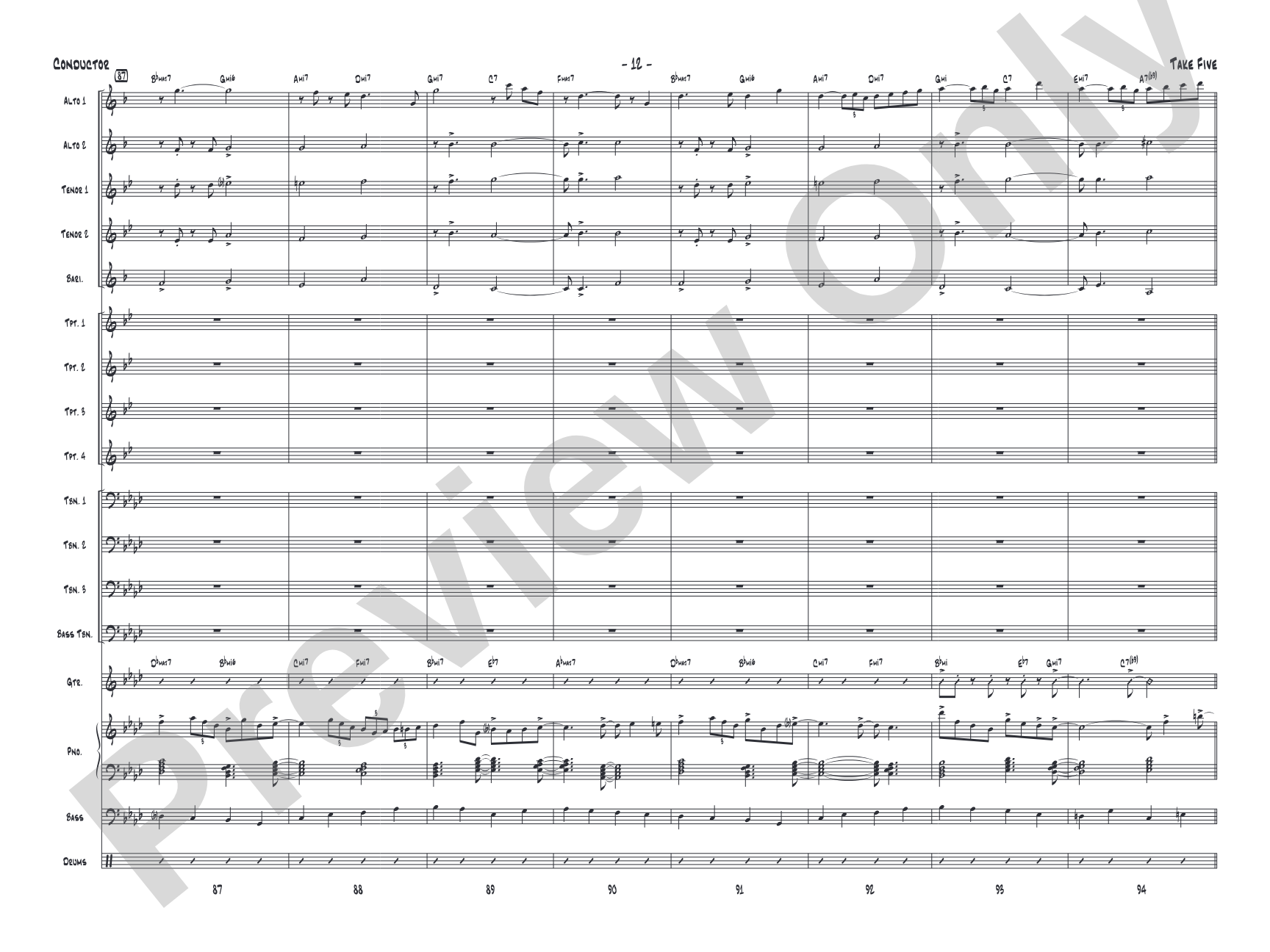 Take Five: Jazz Ensemble Conductor Score & Parts