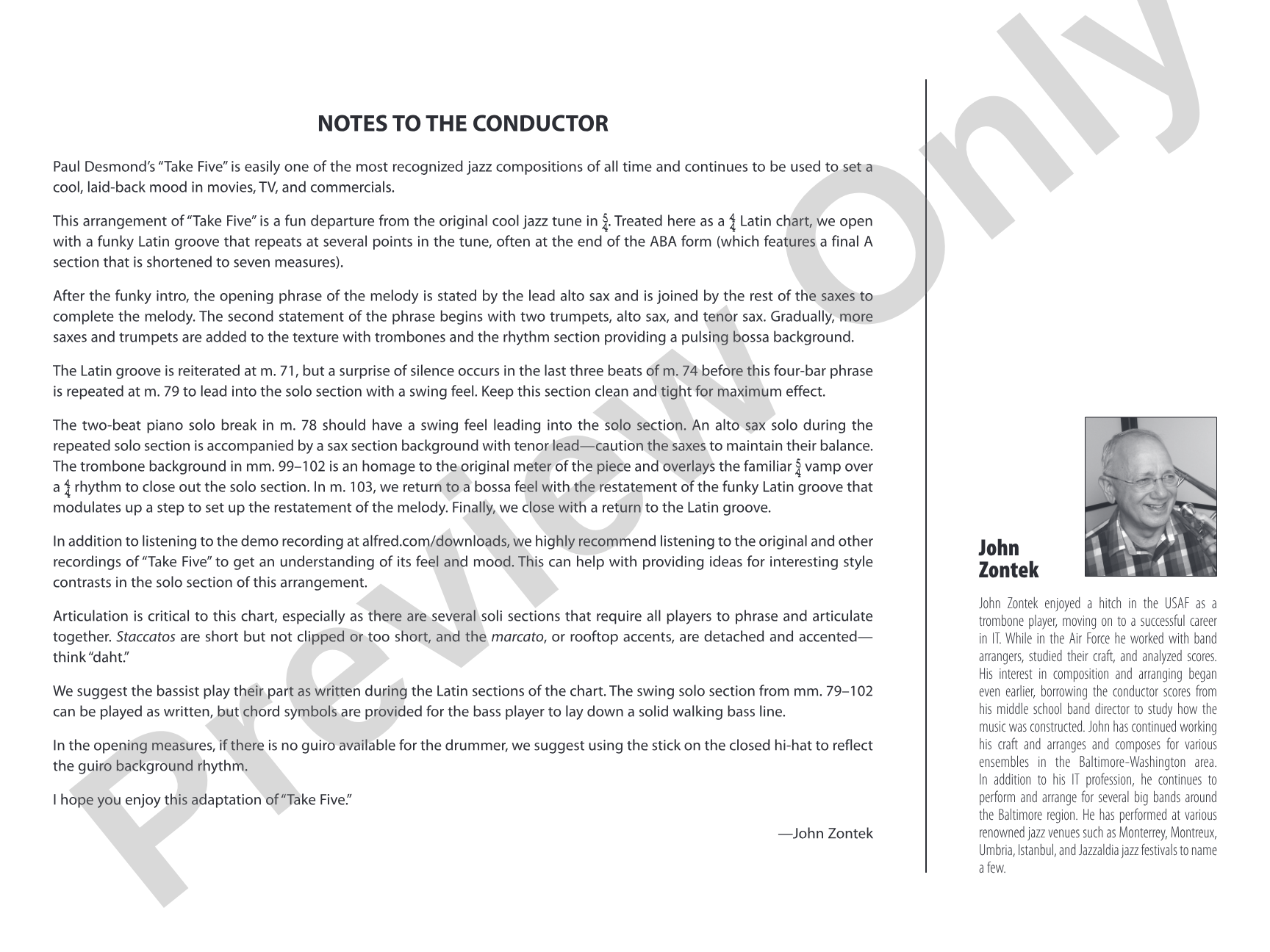 Take Five: Jazz Ensemble Conductor Score & Parts