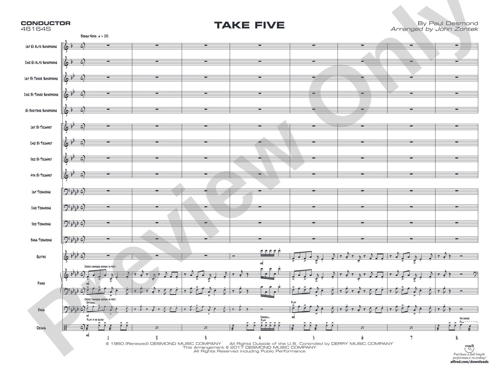 Take Five: Jazz Ensemble Conductor Score & Parts