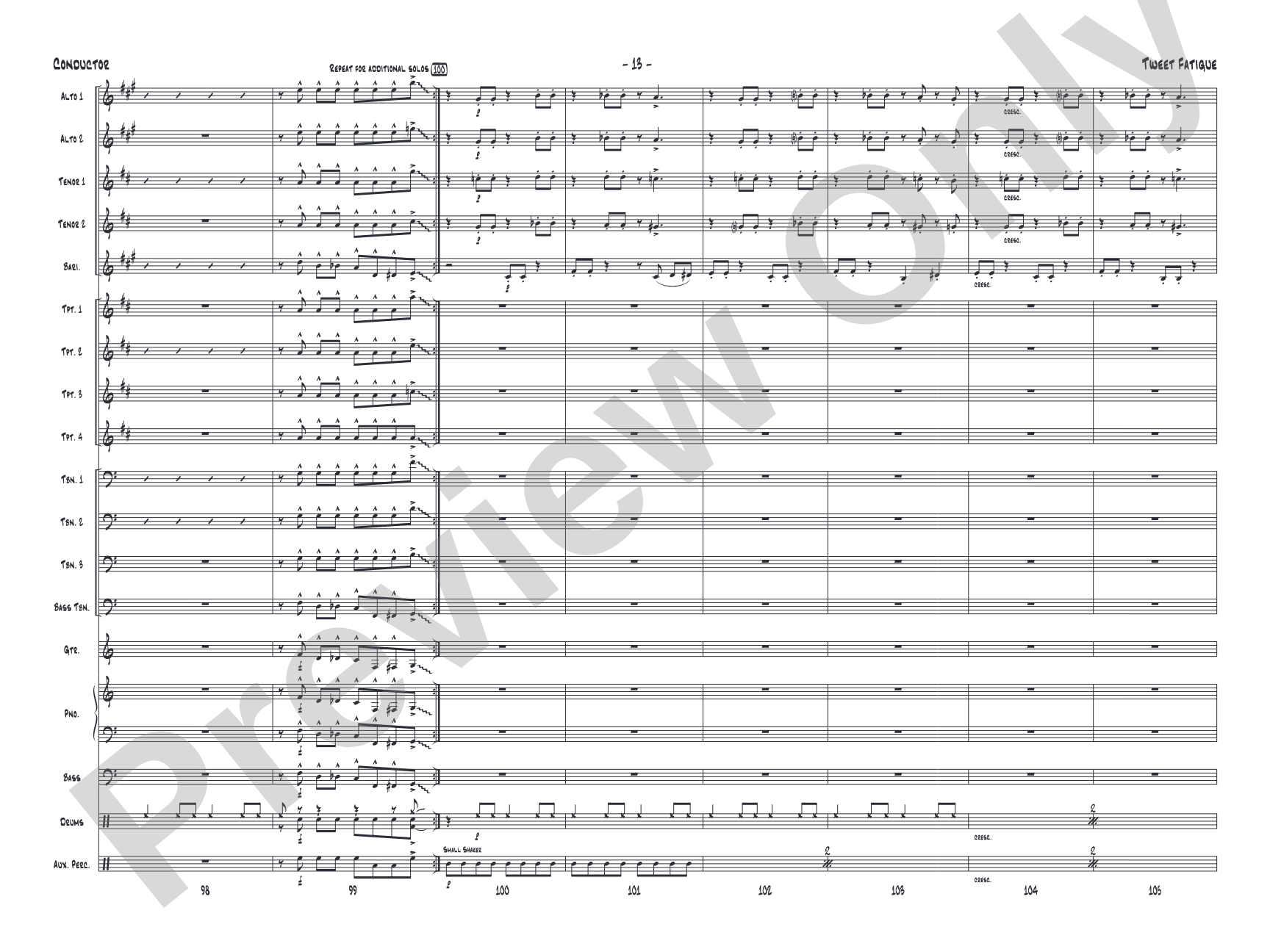 Tweet Fatigue: Jazz Ensemble Conductor Score & Parts
