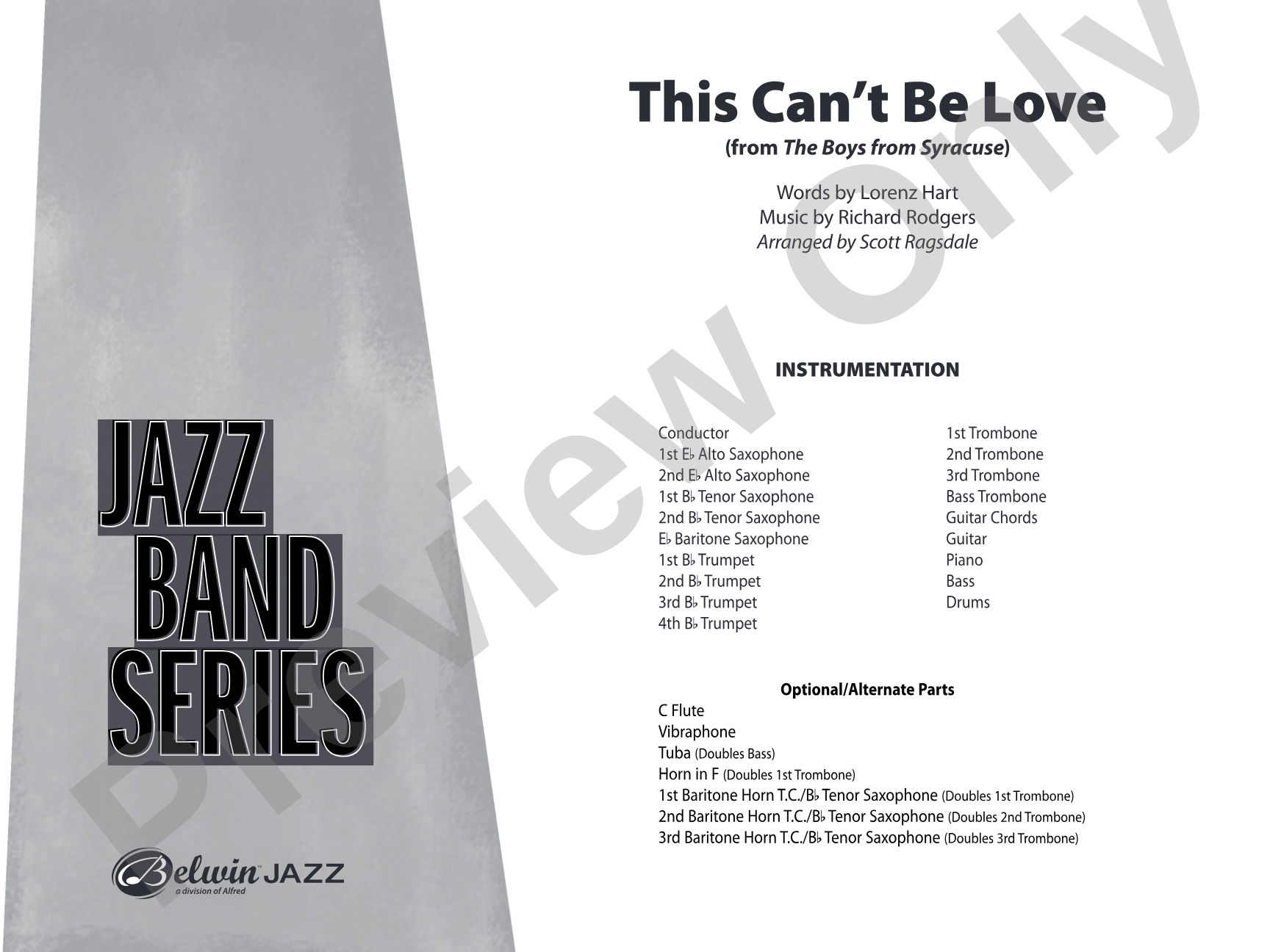 This Can't Be Love: Score