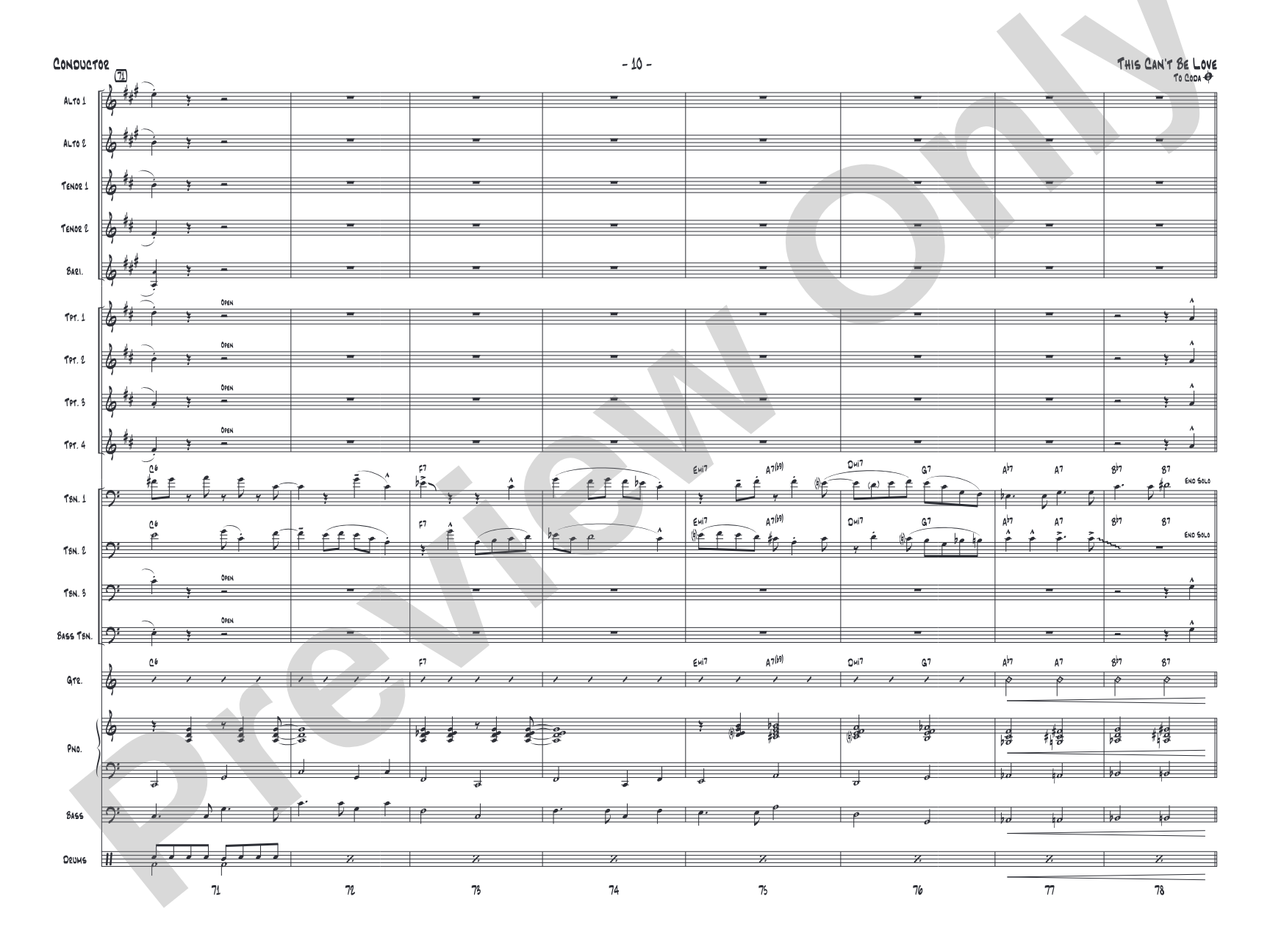 This Can't Be Love: Score