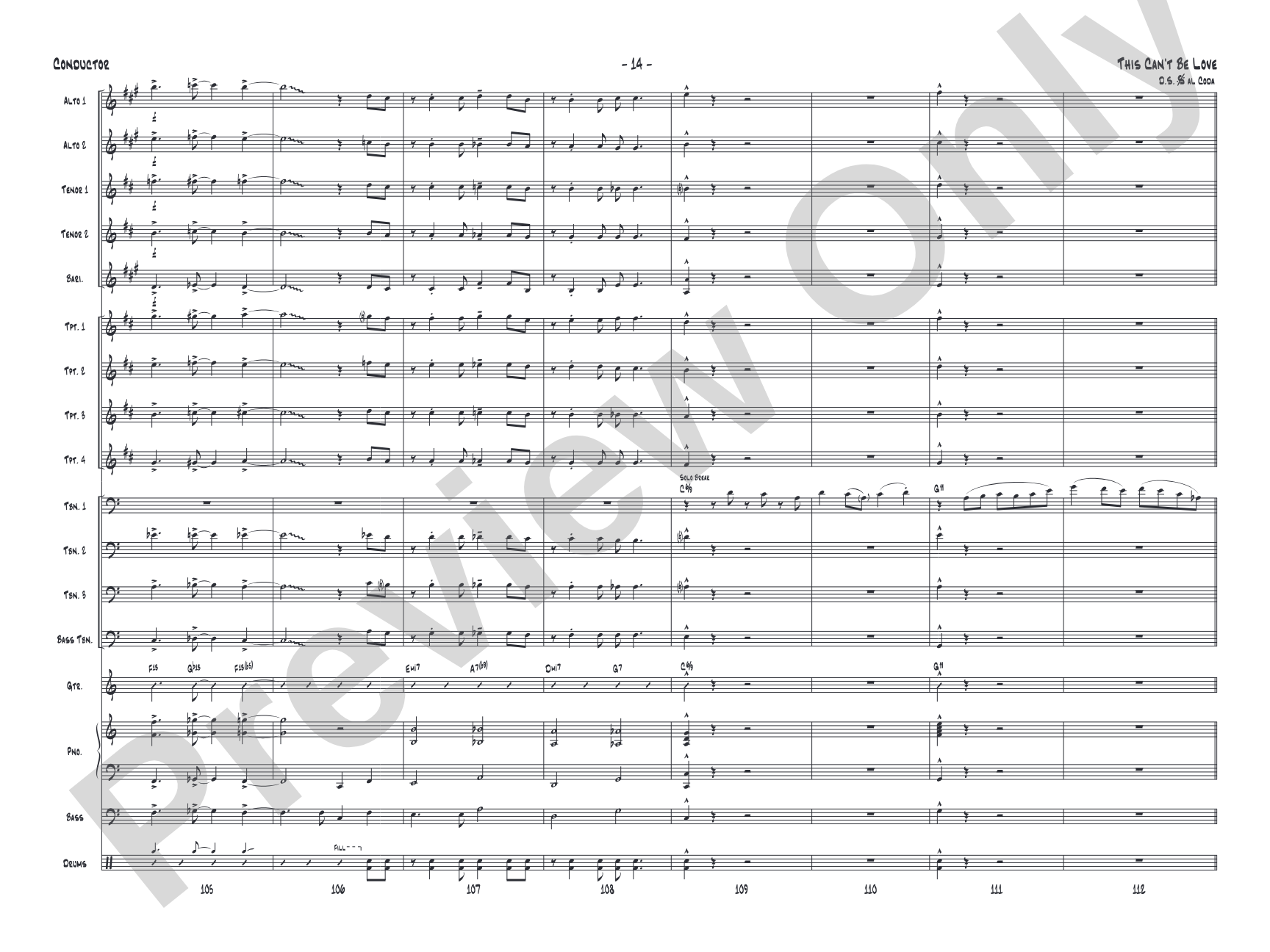 This Can't Be Love: Score