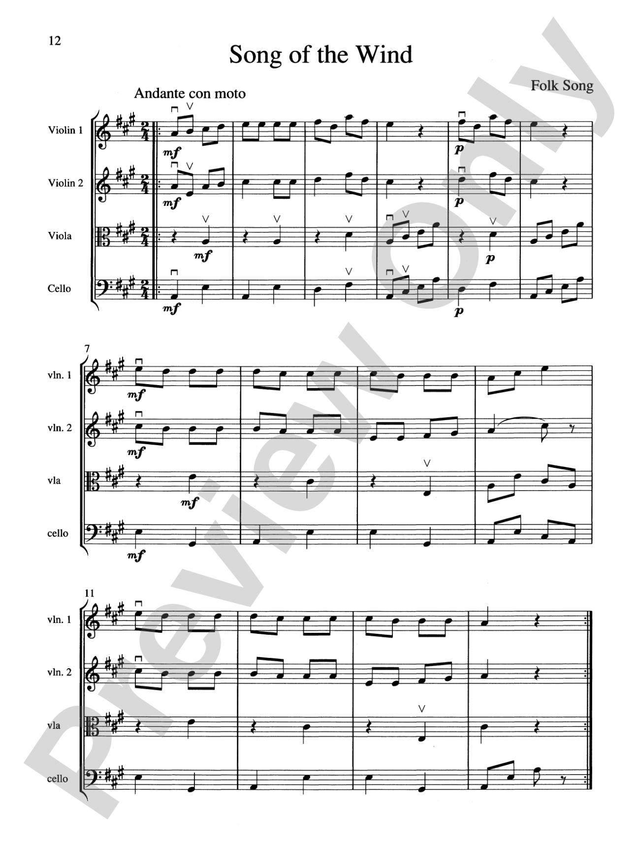 String Quartets for Beginning Ensembles, Volume 1: Score