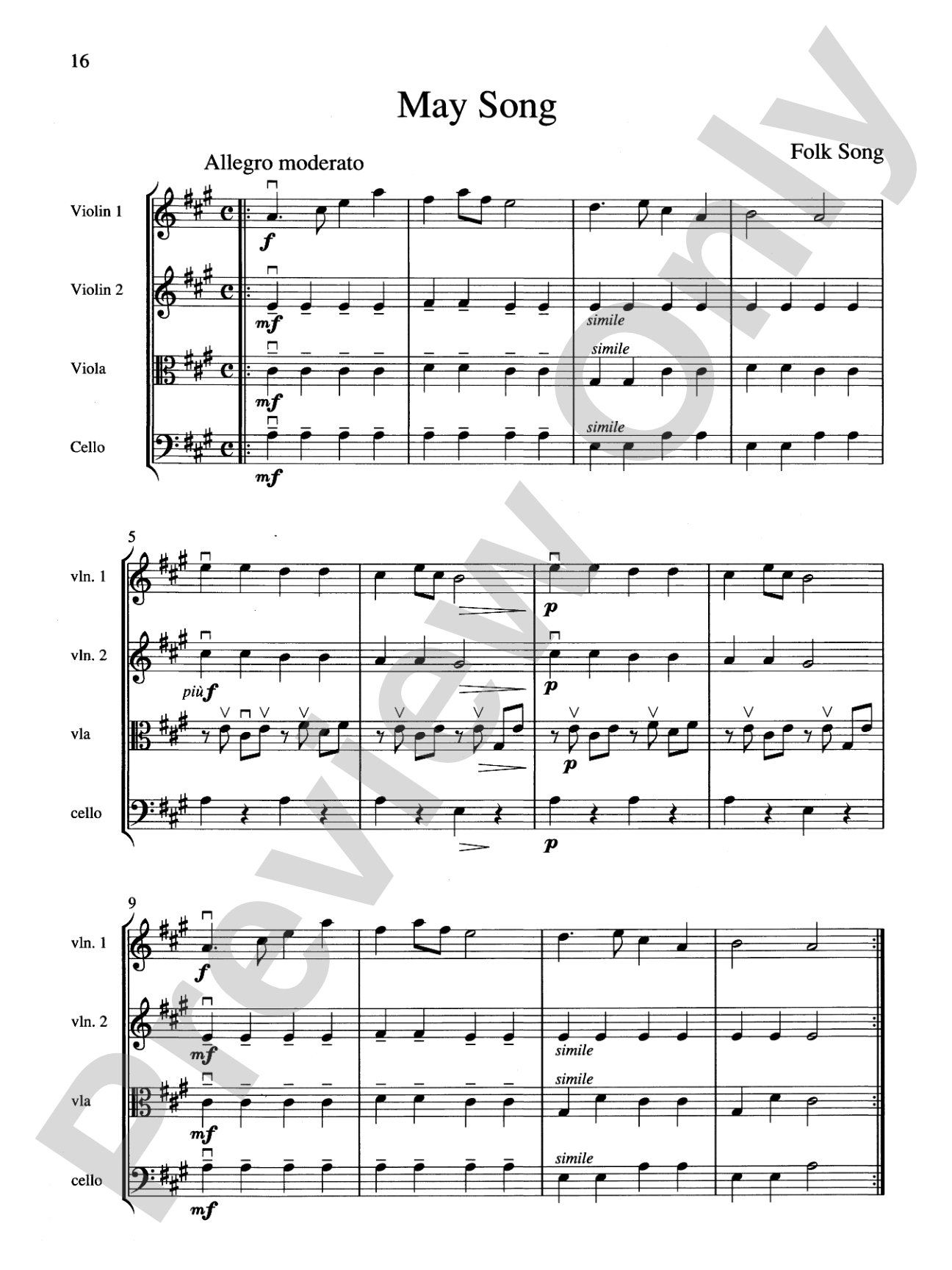 String Quartets for Beginning Ensembles, Volume 1: Score