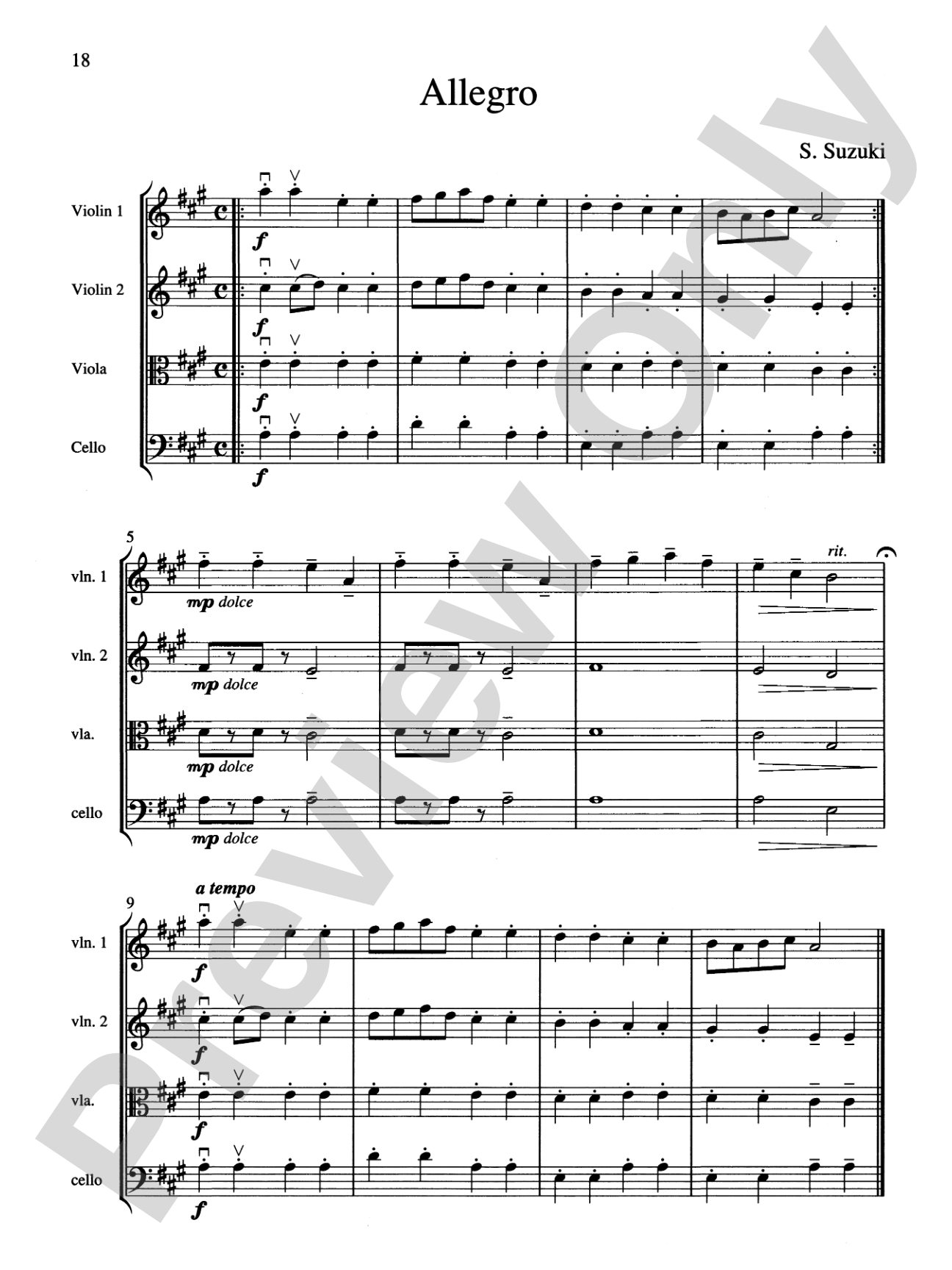 String Quartets for Beginning Ensembles, Volume 1: Score
