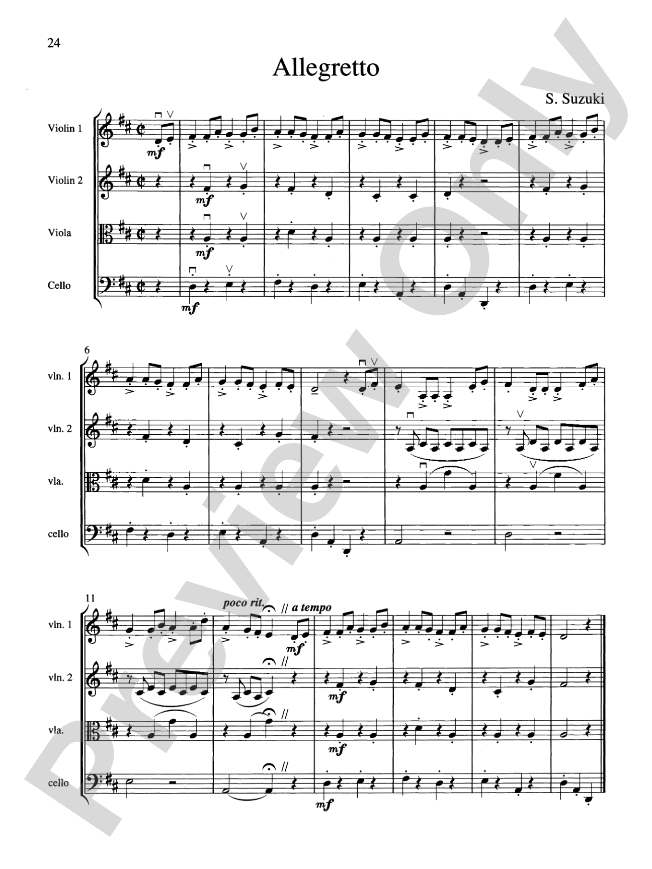 String Quartets for Beginning Ensembles, Volume 1: Score